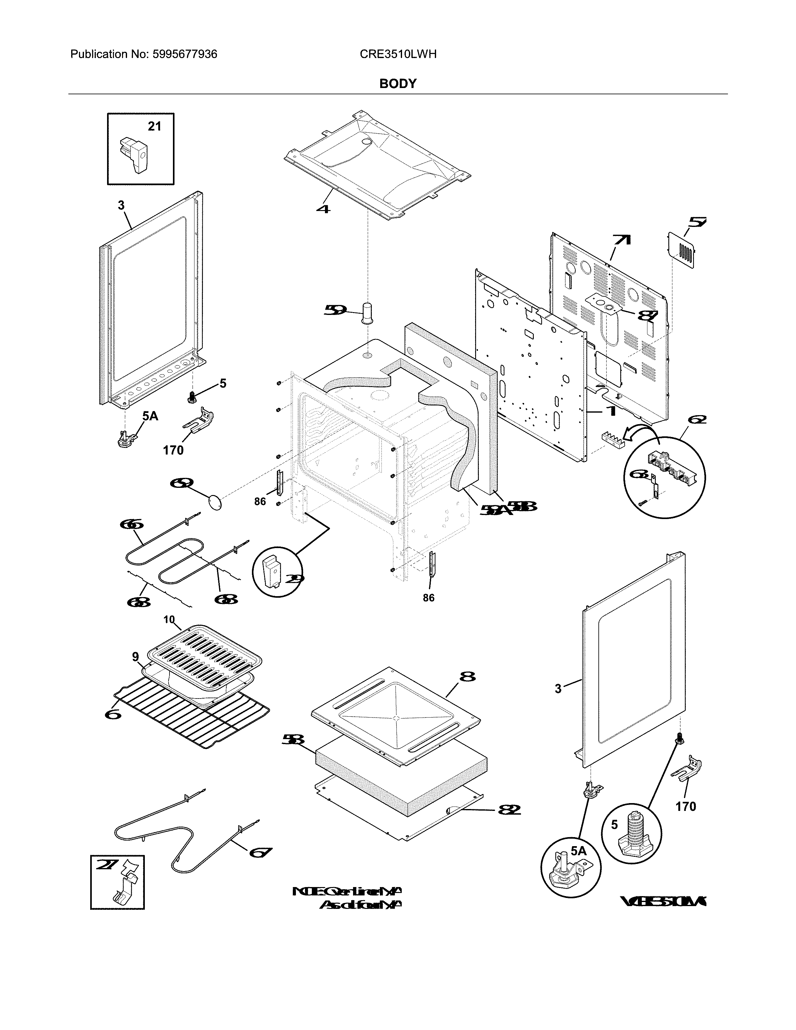 Crosley CRE3510LWH body diagram