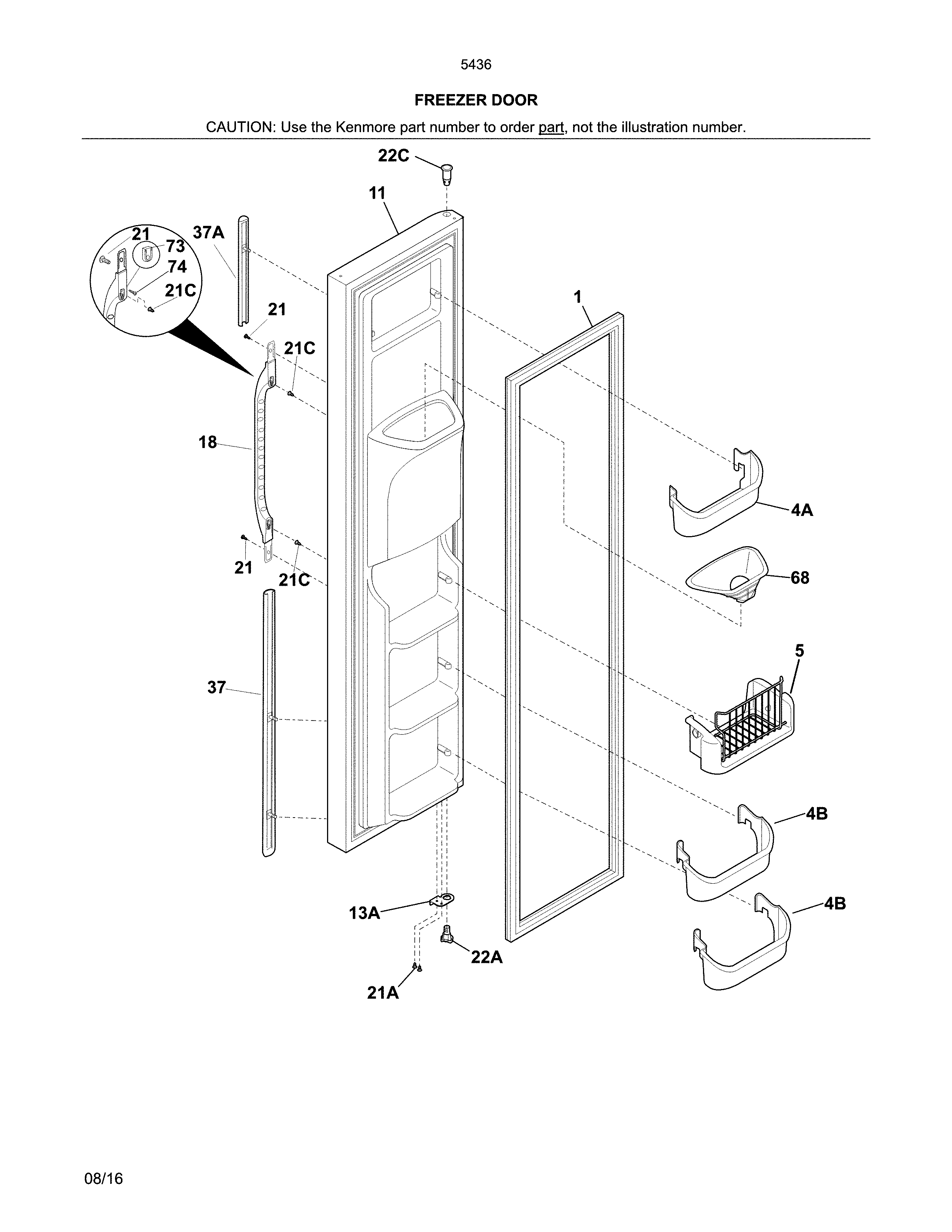 Kenmore 25354364403 freezer door diagram