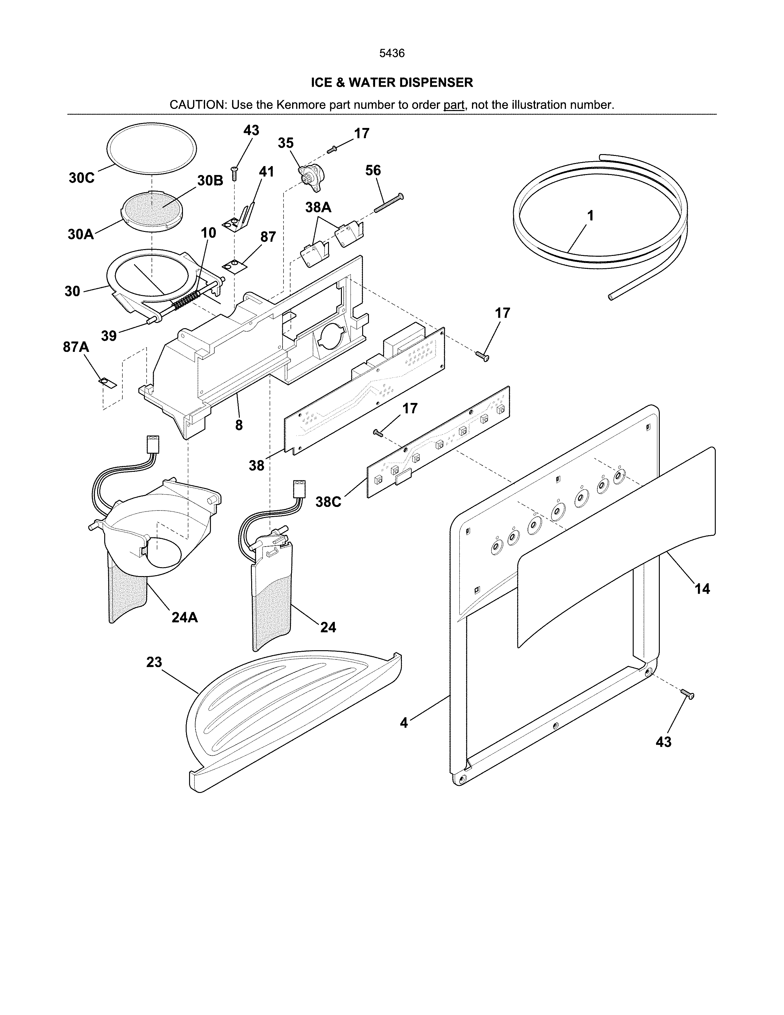Kenmore 25354364403 ice & water dispenser diagram