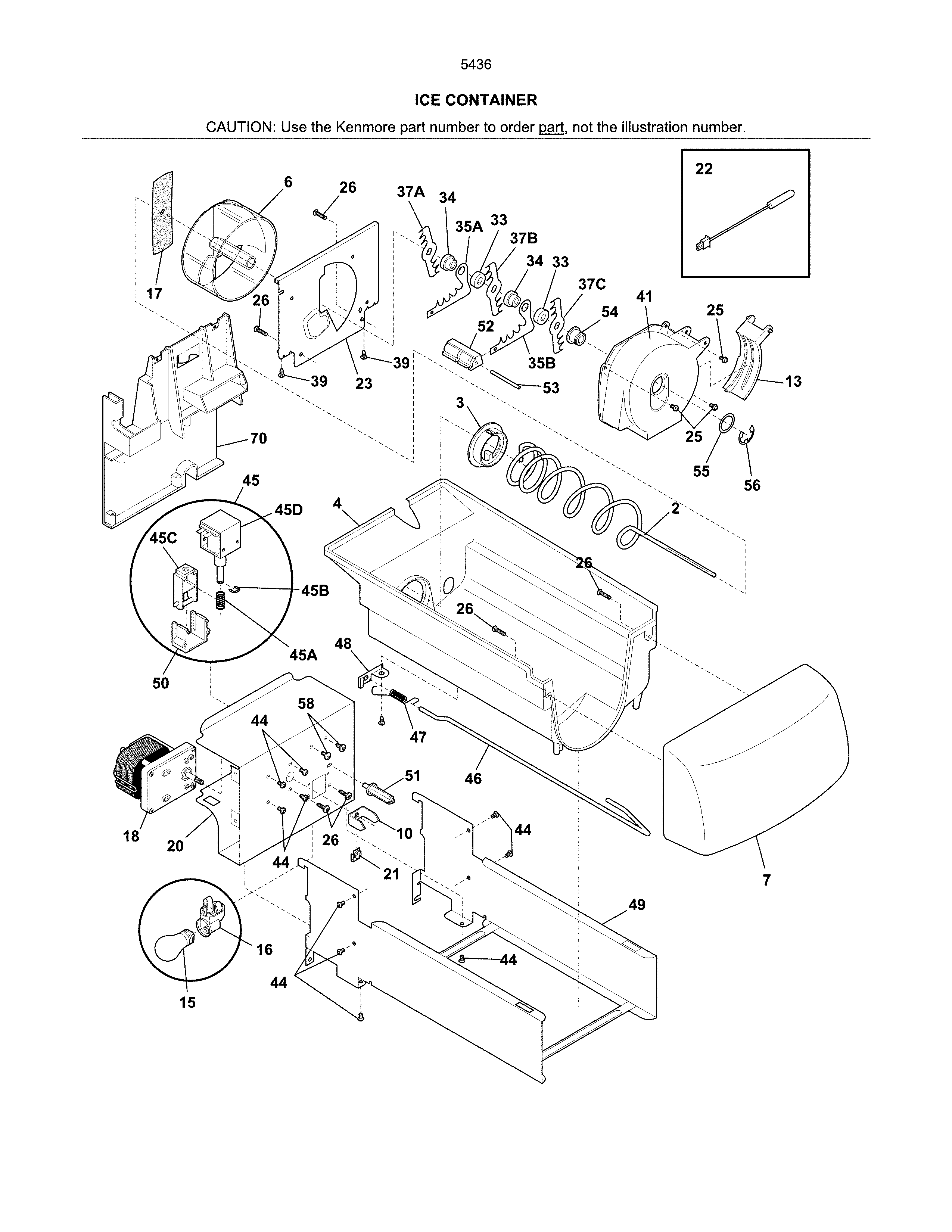 Kenmore 25354364403 ice container diagram