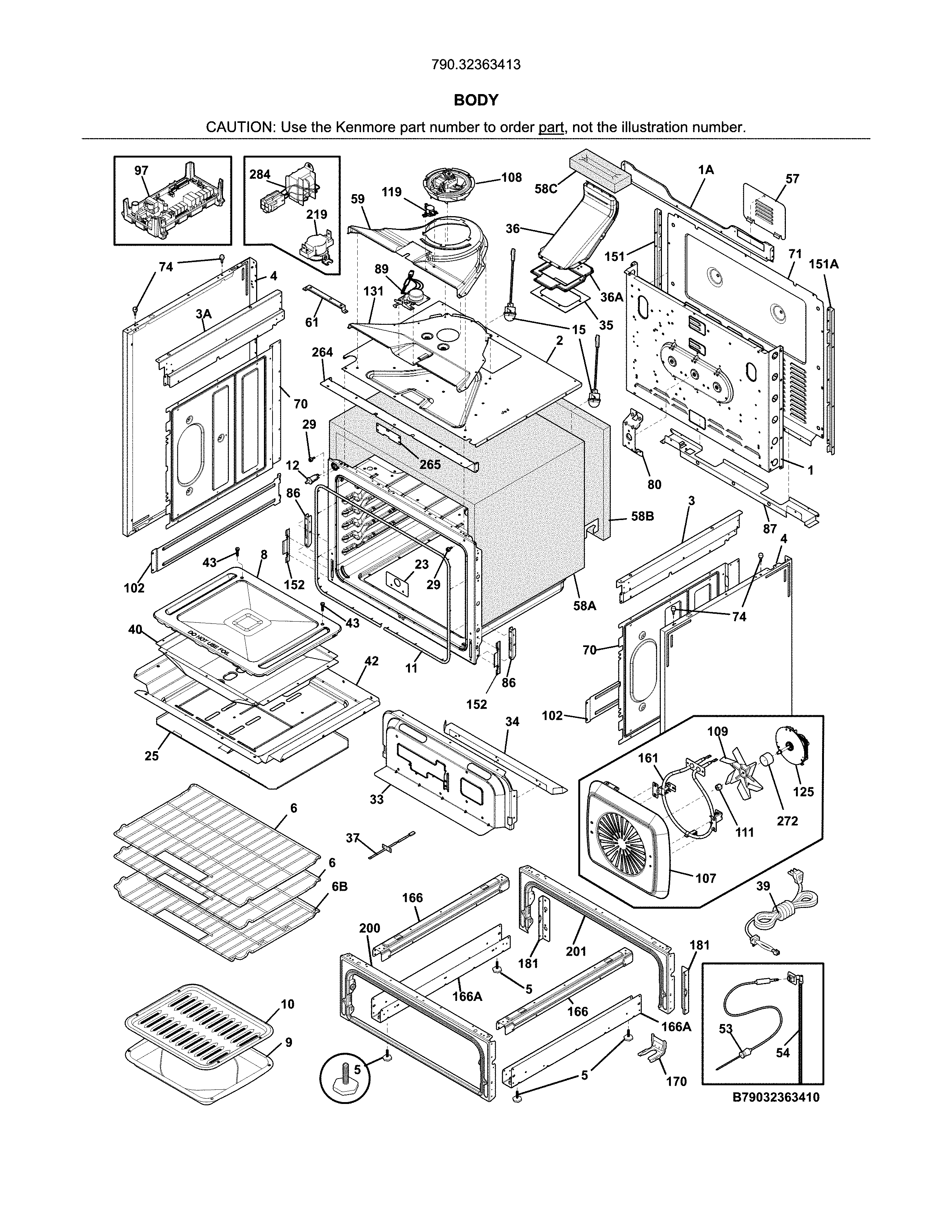 Kenmore Elite 79032363413 body diagram