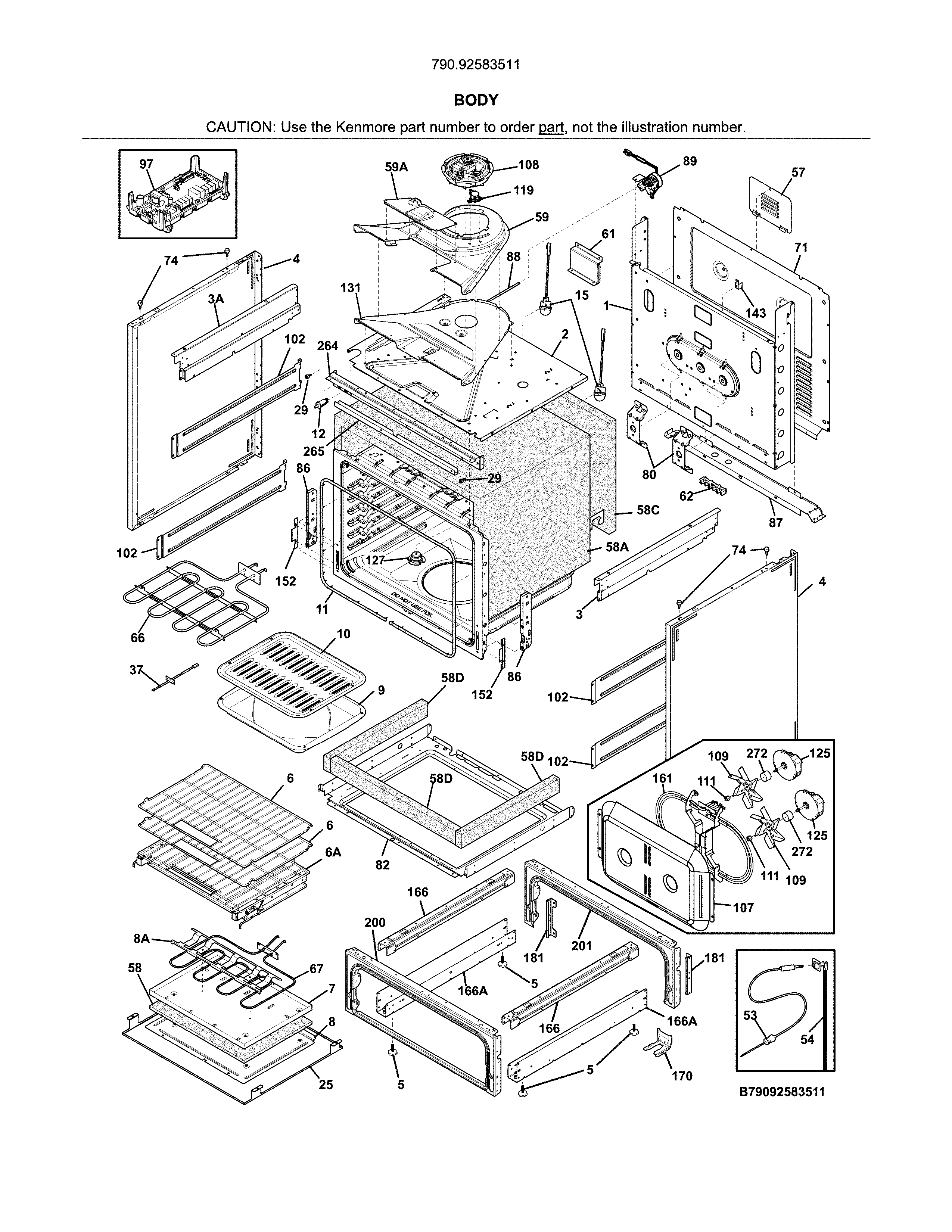 Kenmore Pro 79092583511 body diagram
