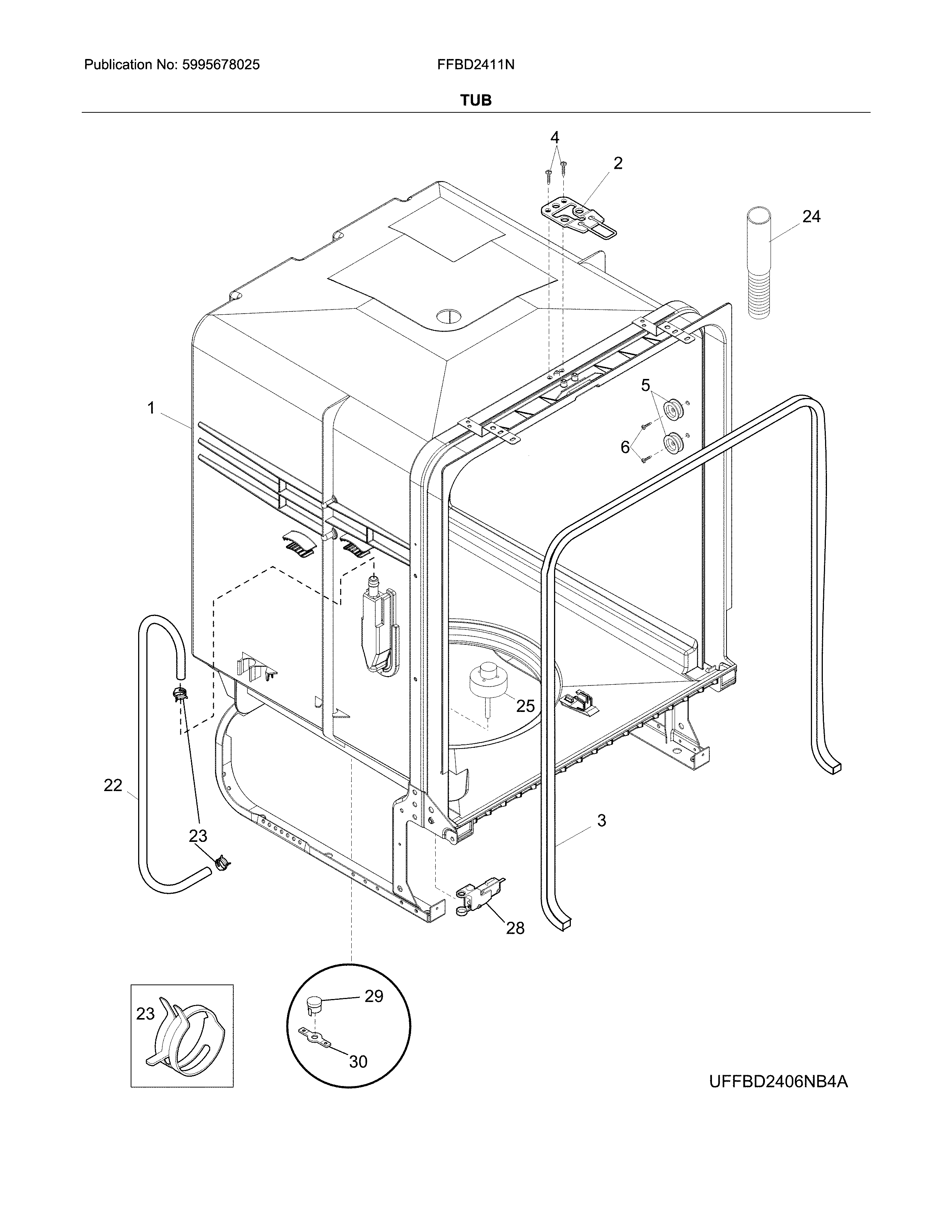 Frigidaire FFBD2411NB8B tub diagram