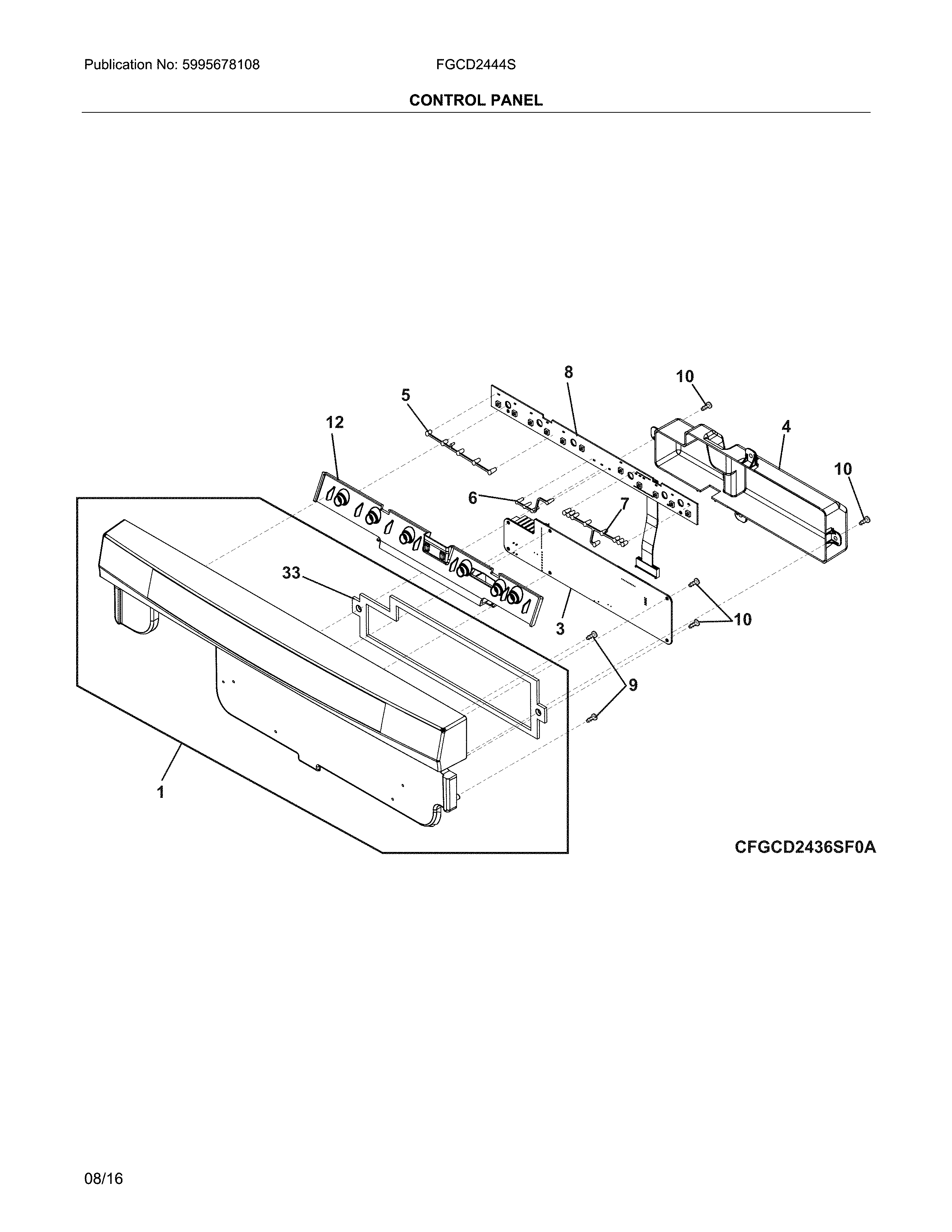 Frigidaire FGCD2444SW1A control panel diagram