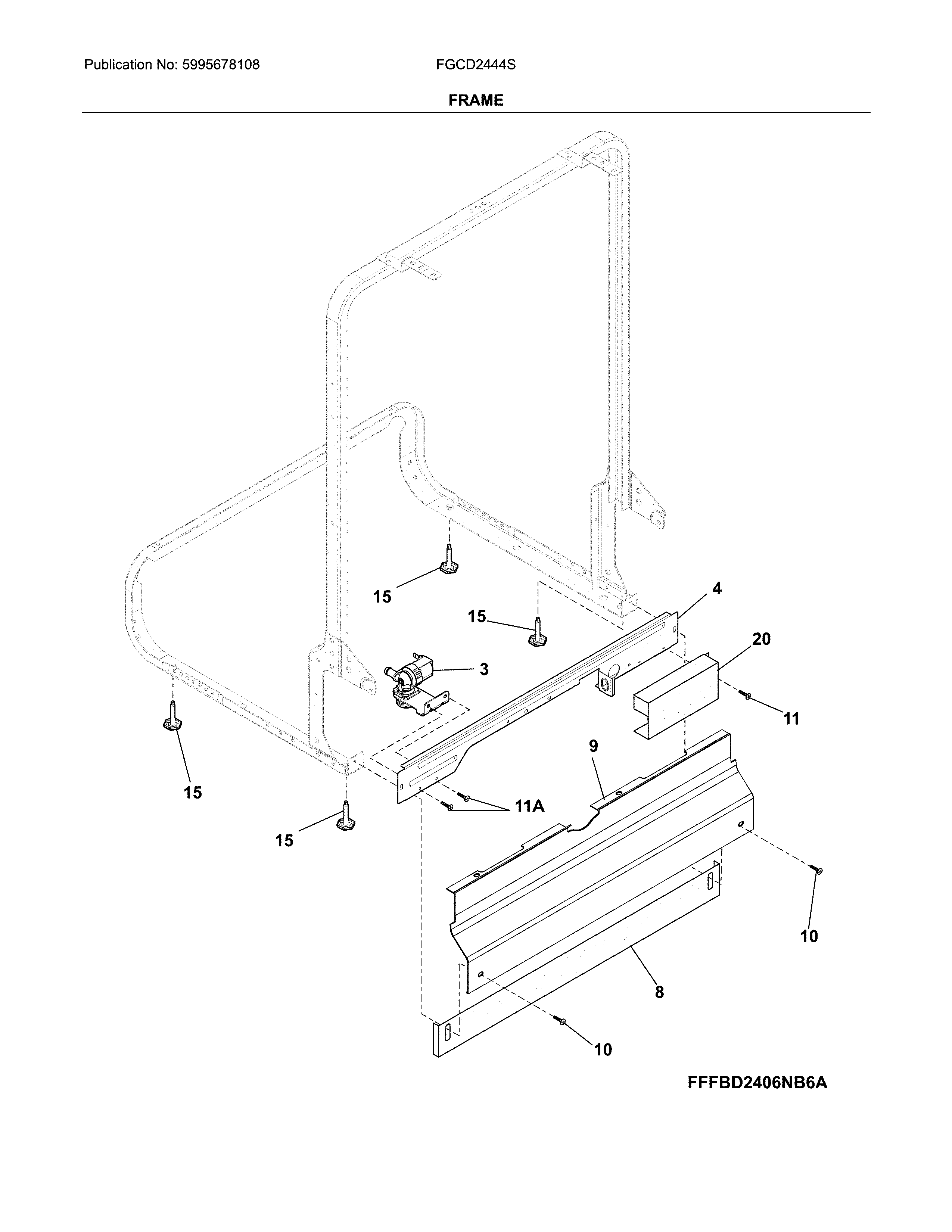 Frigidaire FGCD2444SW1A frame diagram