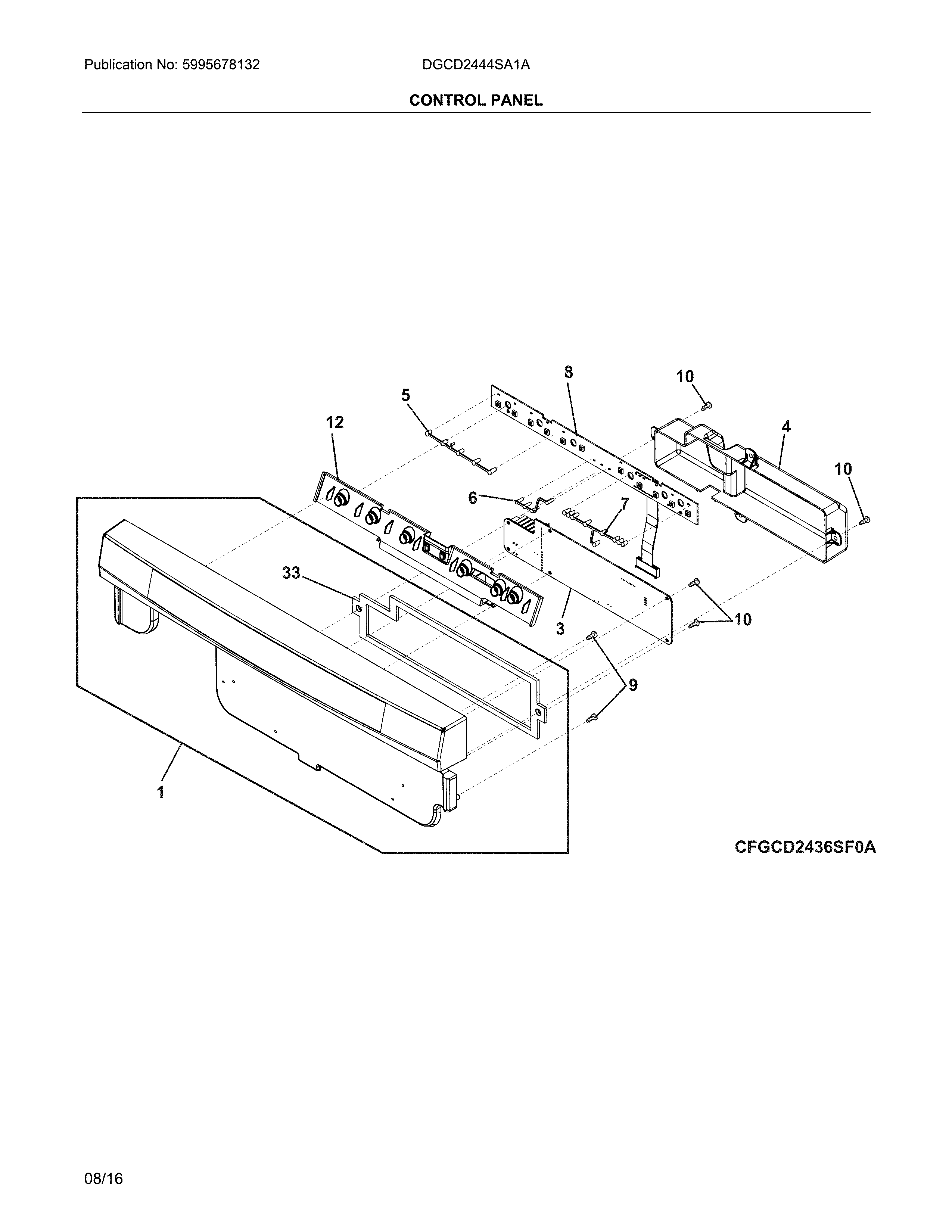 Frigidaire DGCD2444SA1A control panel diagram