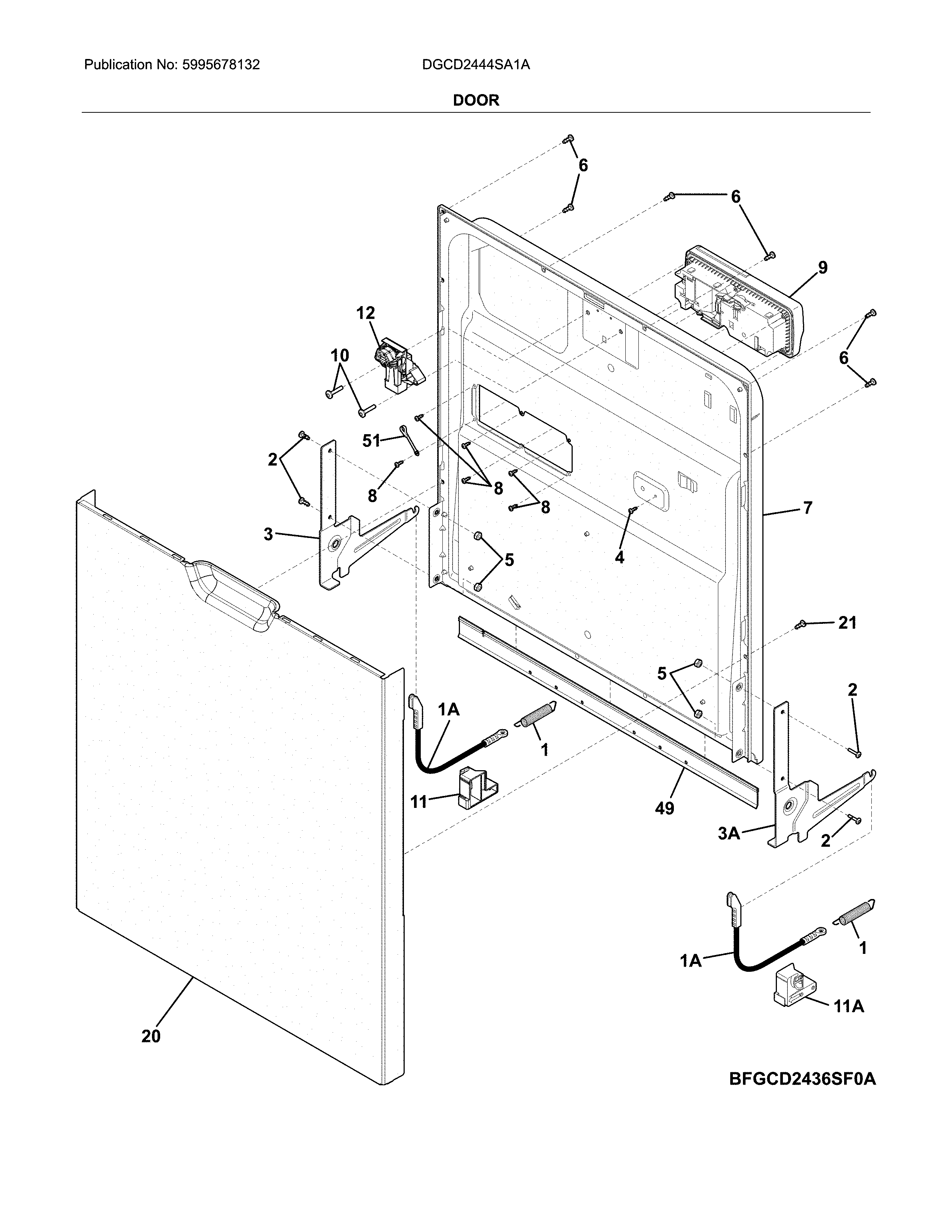 Frigidaire DGCD2444SA1A door diagram