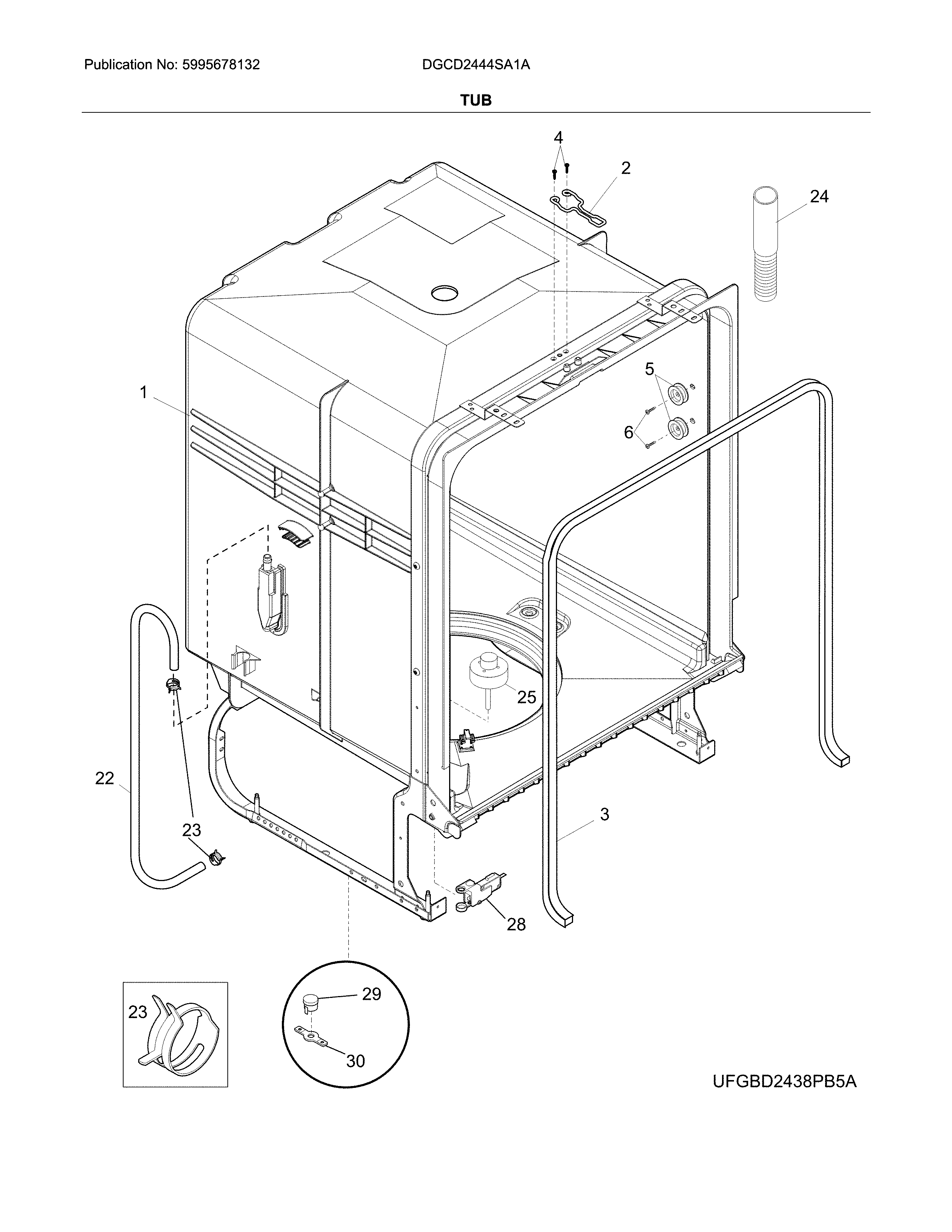 Frigidaire DGCD2444SA1A tub diagram