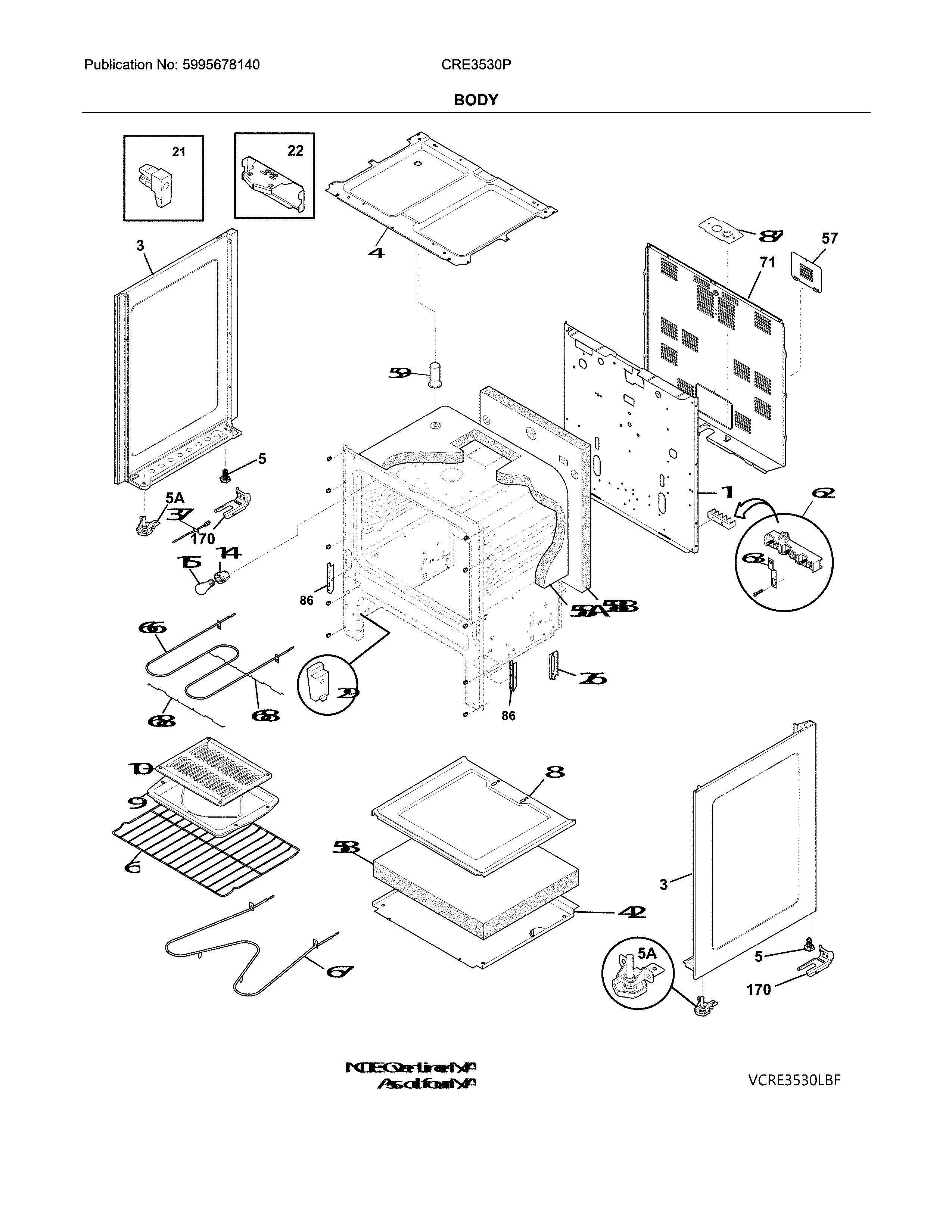 Crosley CRE3530PWD body diagram