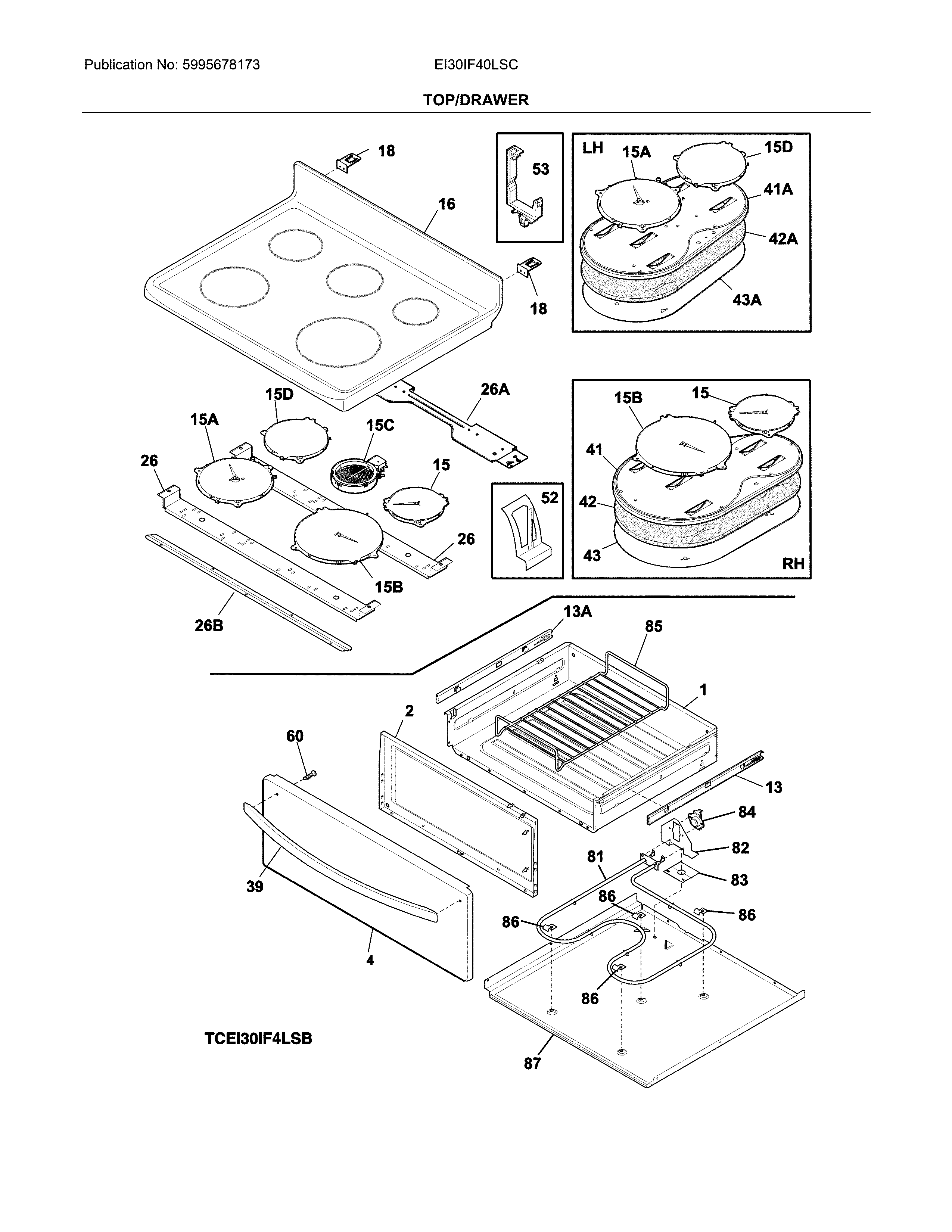 Electrolux EI30IF40LSC top/drawer diagram