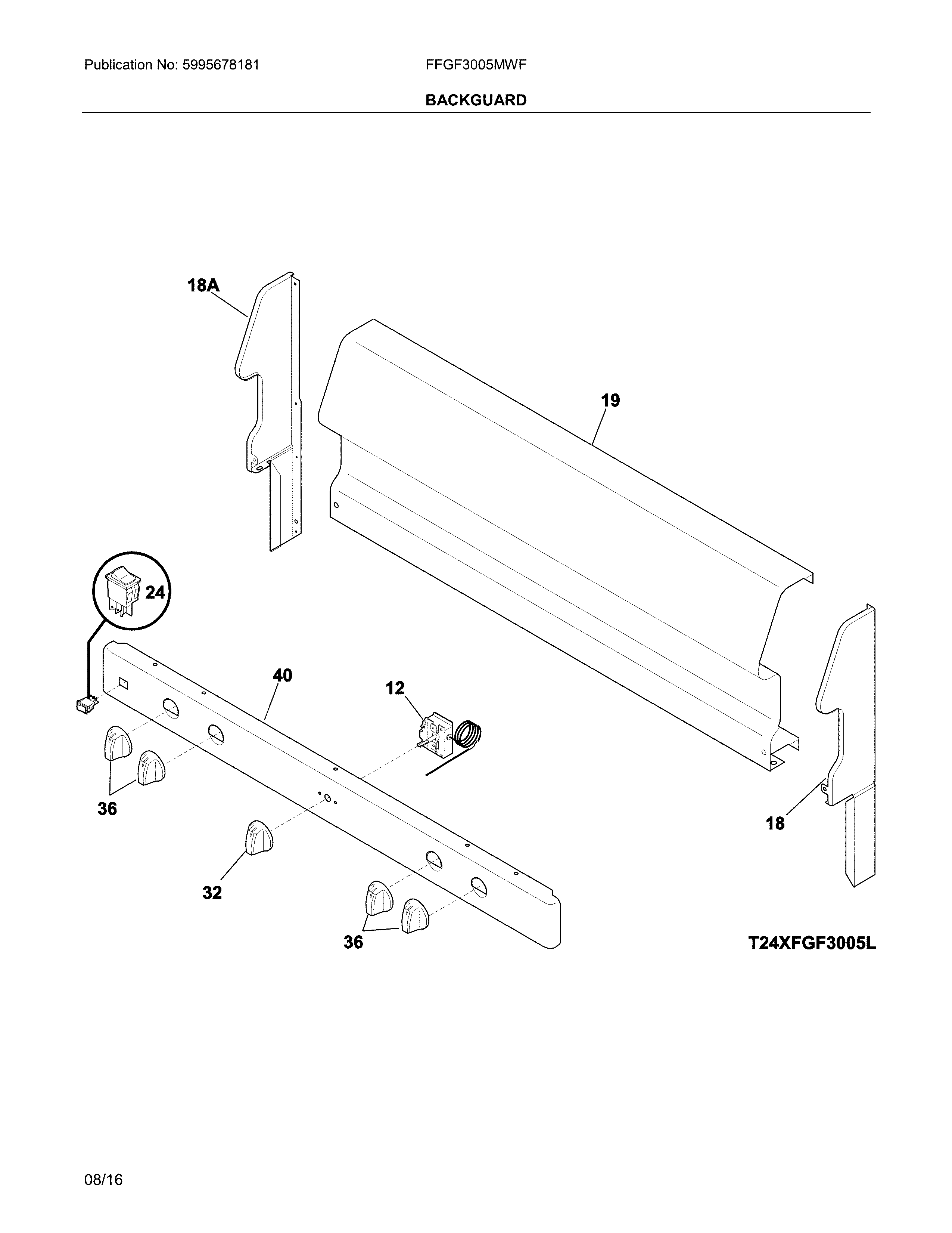 Frigidaire FFGF3005MWF backguard diagram