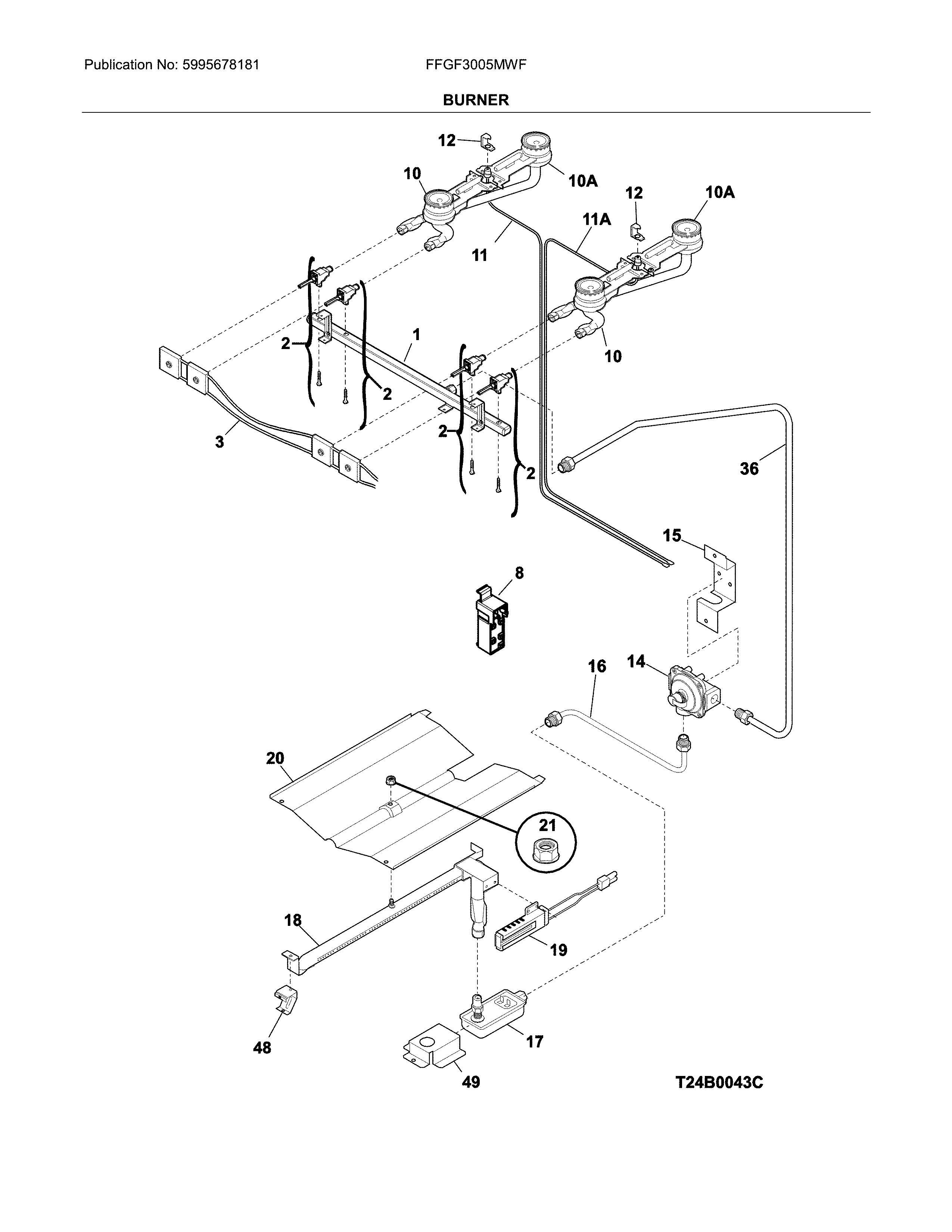 Frigidaire FFGF3005MWF burner diagram