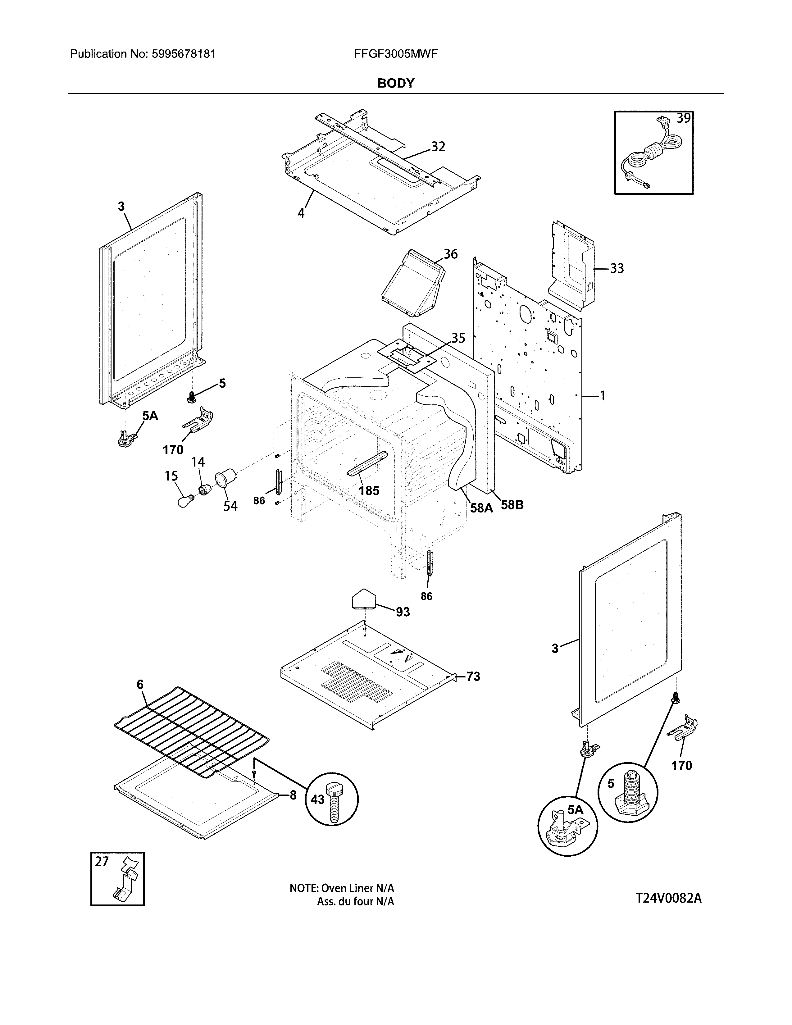 Frigidaire FFGF3005MWF body diagram
