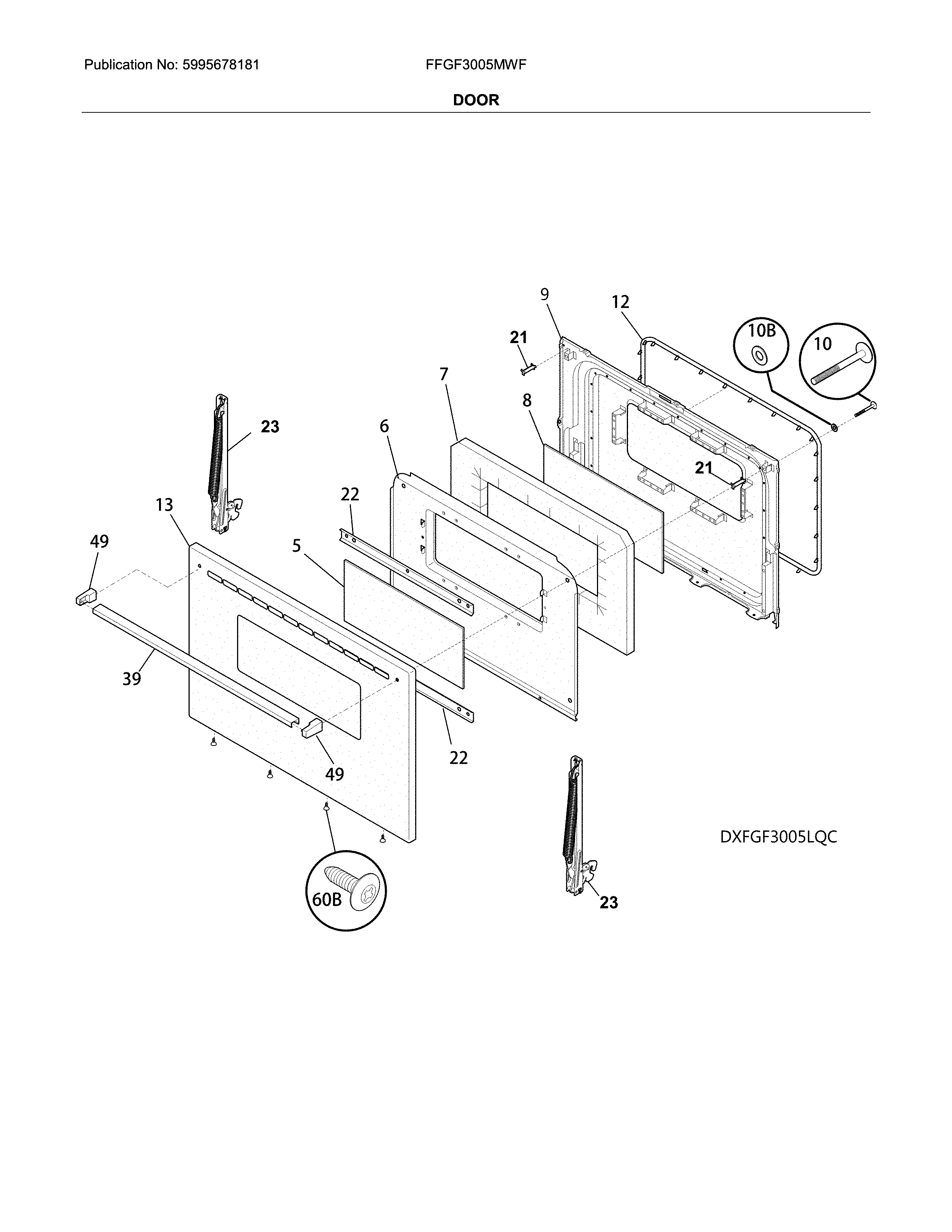 Frigidaire FFGF3005MWF door diagram
