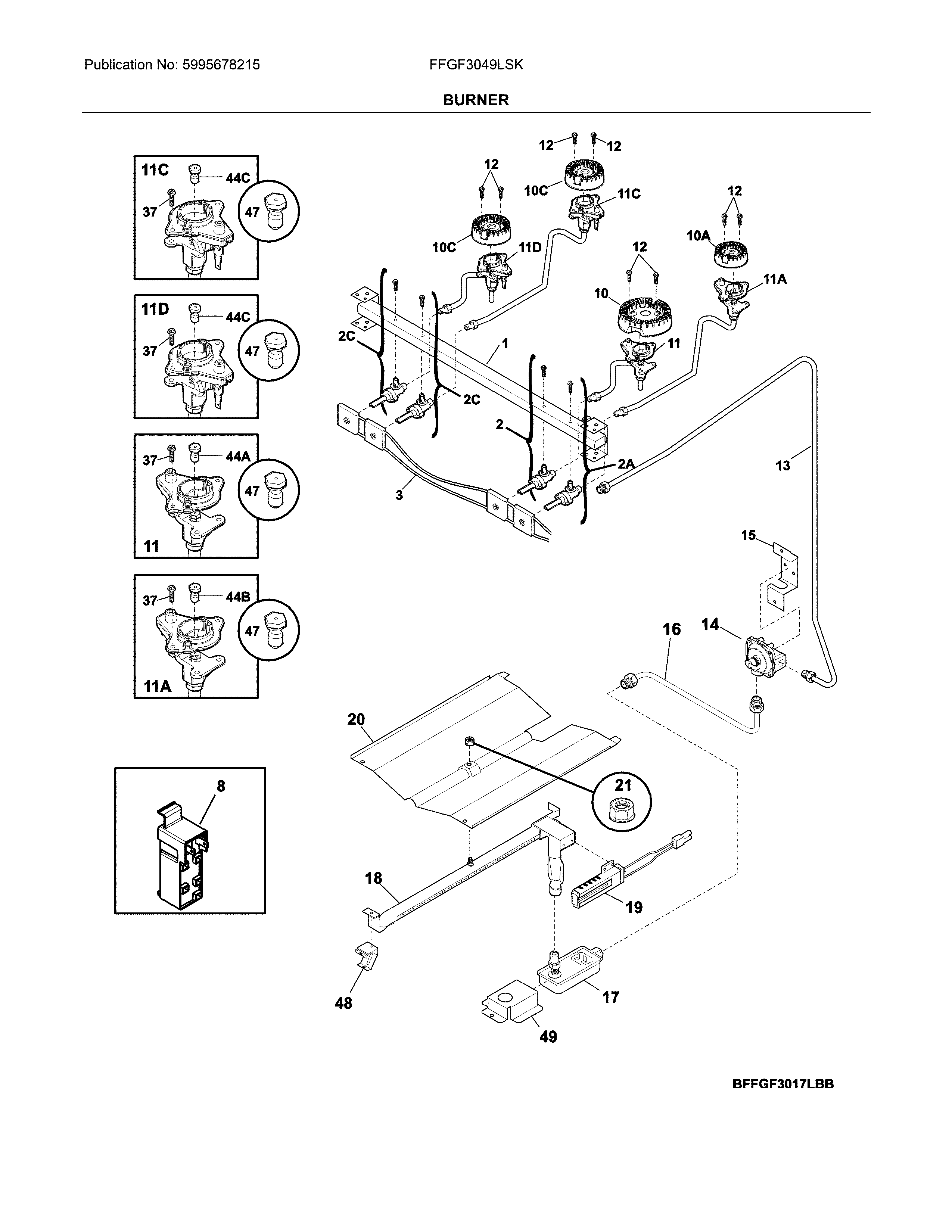 Frigidaire FFGF3049LSK burner diagram