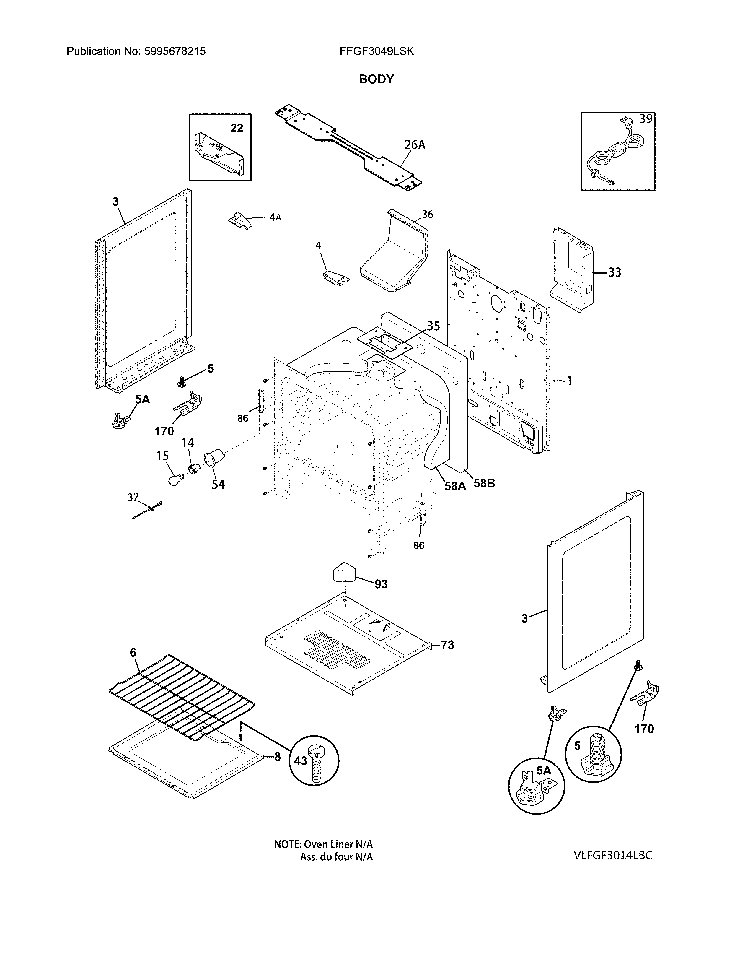Frigidaire FFGF3049LSK body diagram