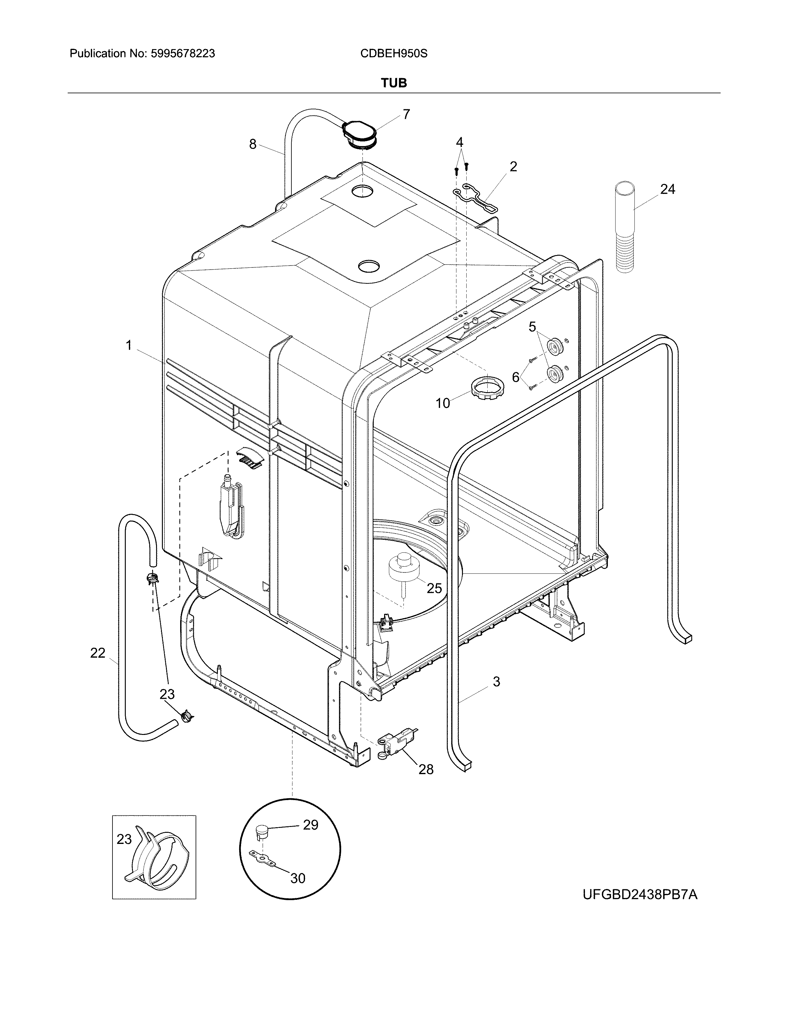 Crosley CDBEH950SW0A tub diagram
