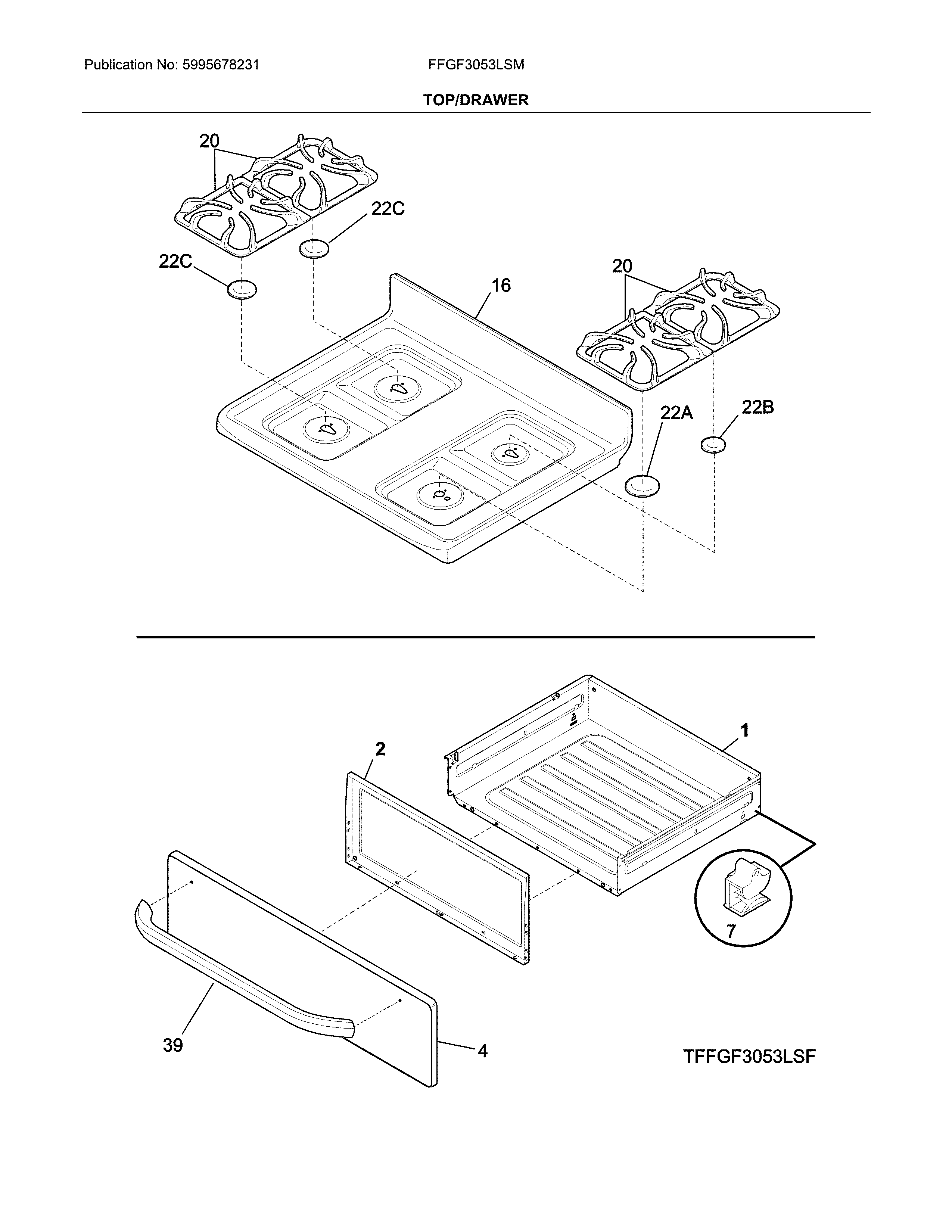 Frigidaire FFGF3053LSM top/drawer diagram