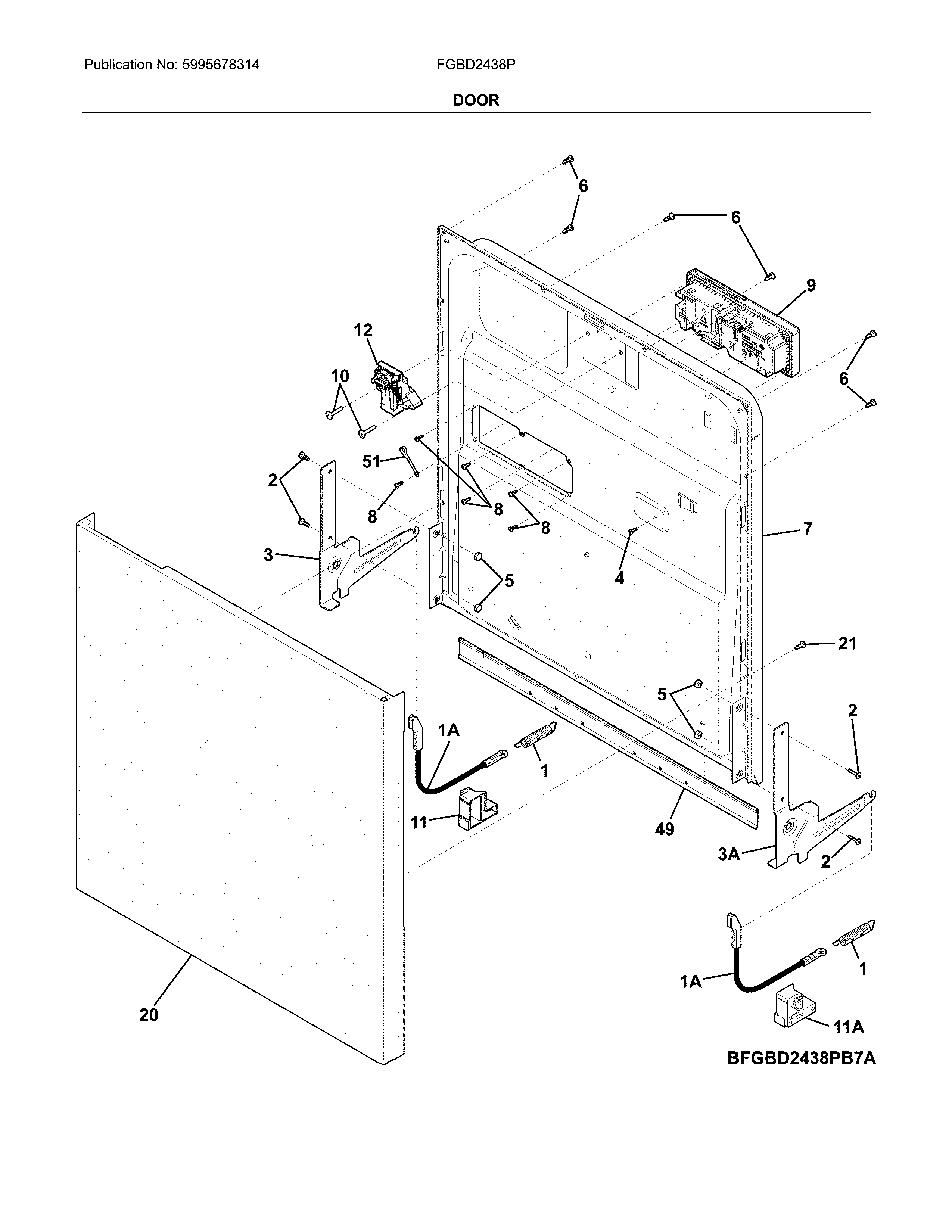 Frigidaire FGBD2438PW9B door diagram