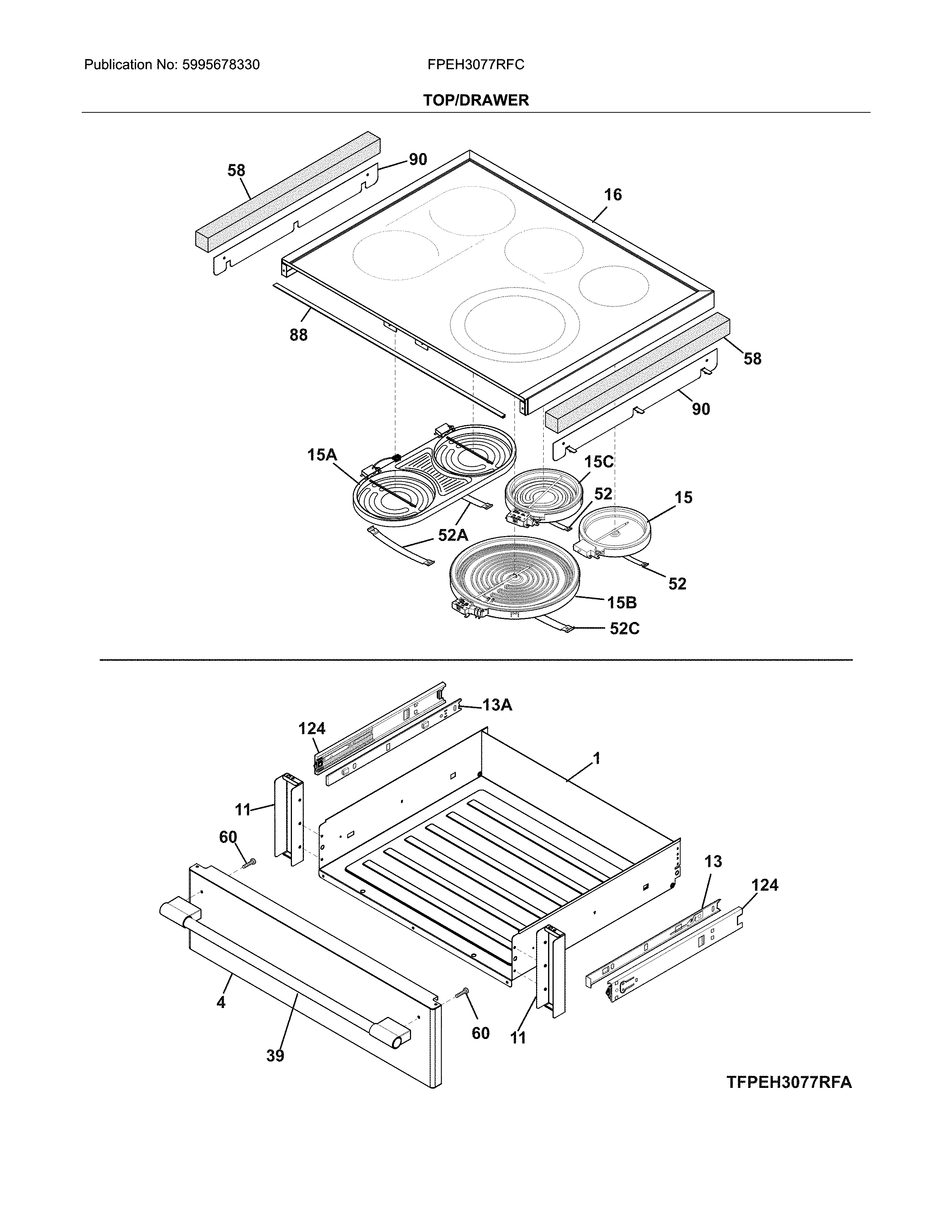 Frigidaire FPEH3077RFC top/drawer diagram