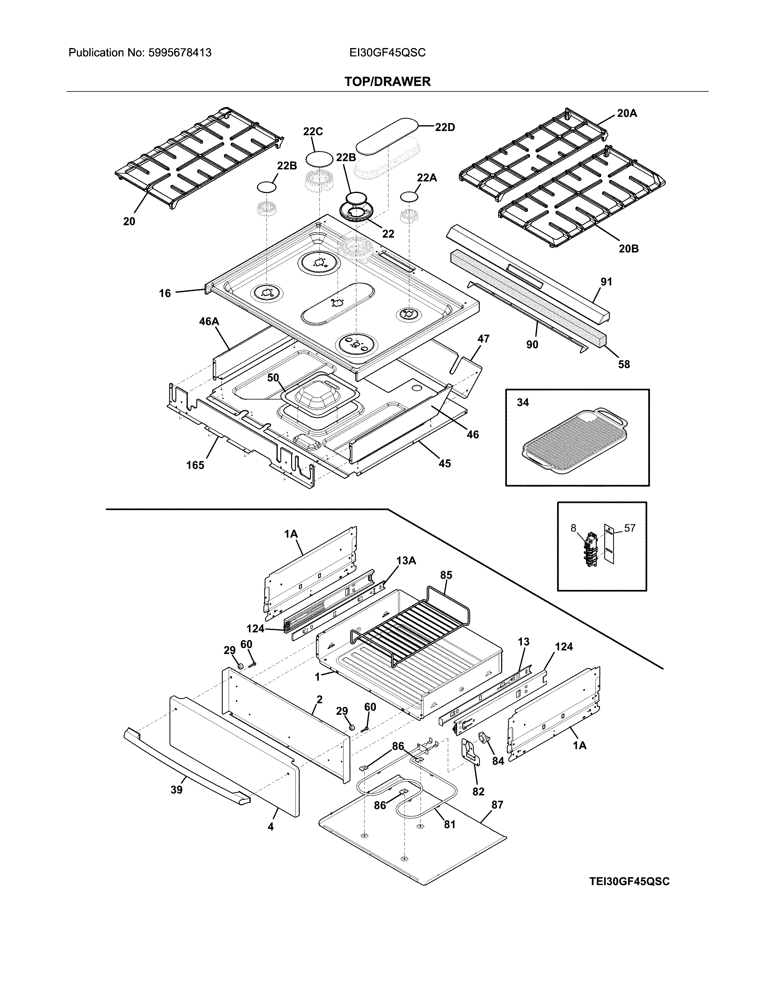 Electrolux EI30GF45QSC top/drawer diagram