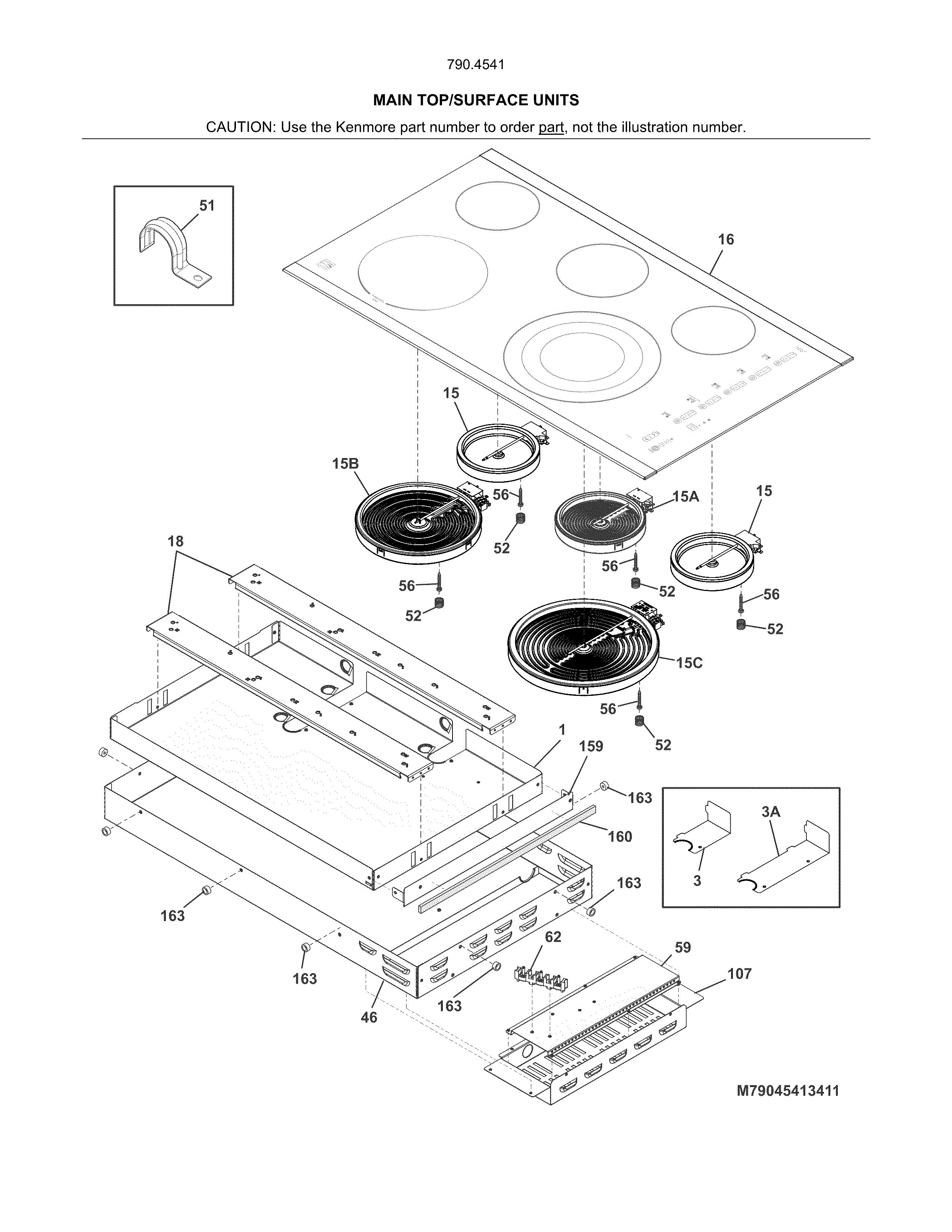 Kenmore Elite 79045413411 main top/surface units diagram