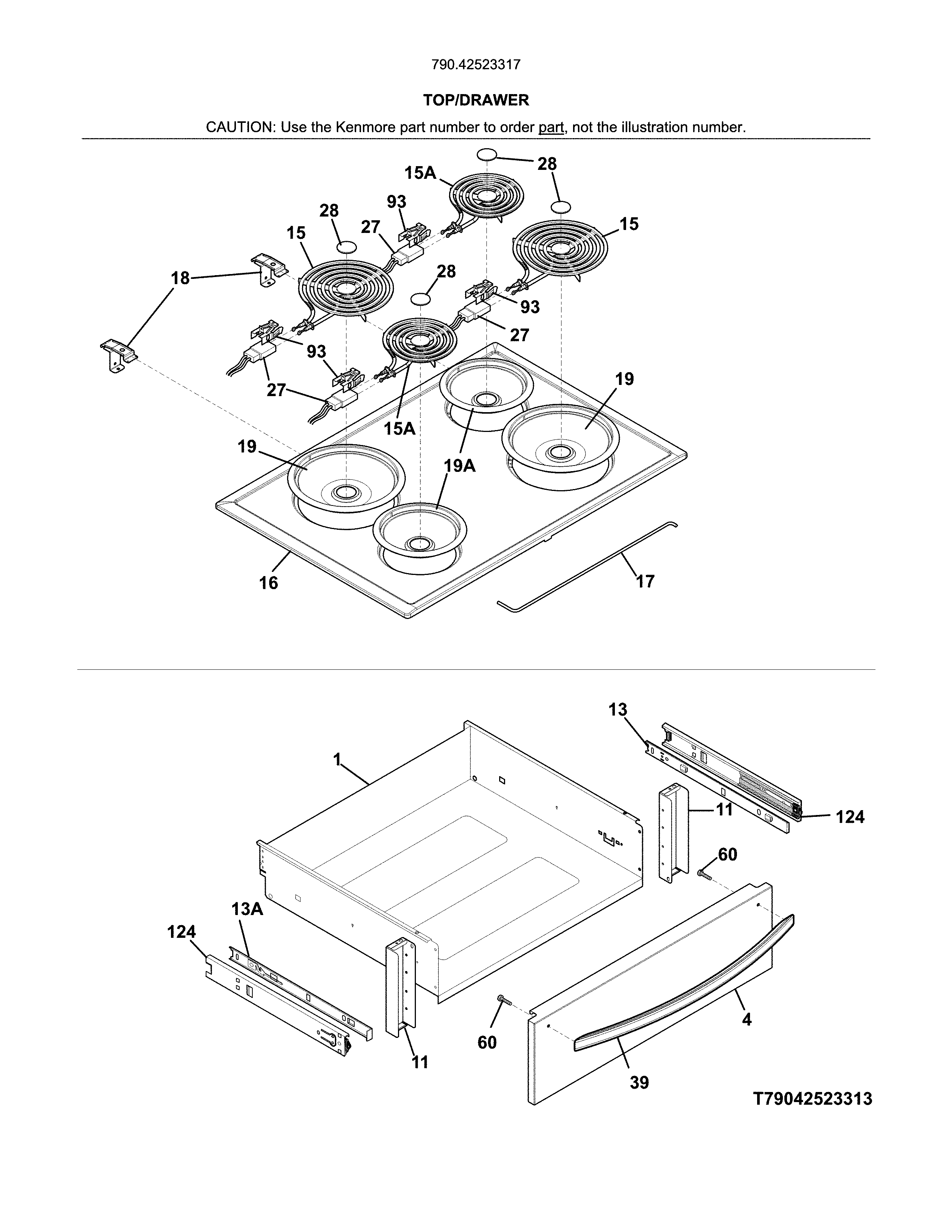 Kenmore 79042523317 top/drawer diagram