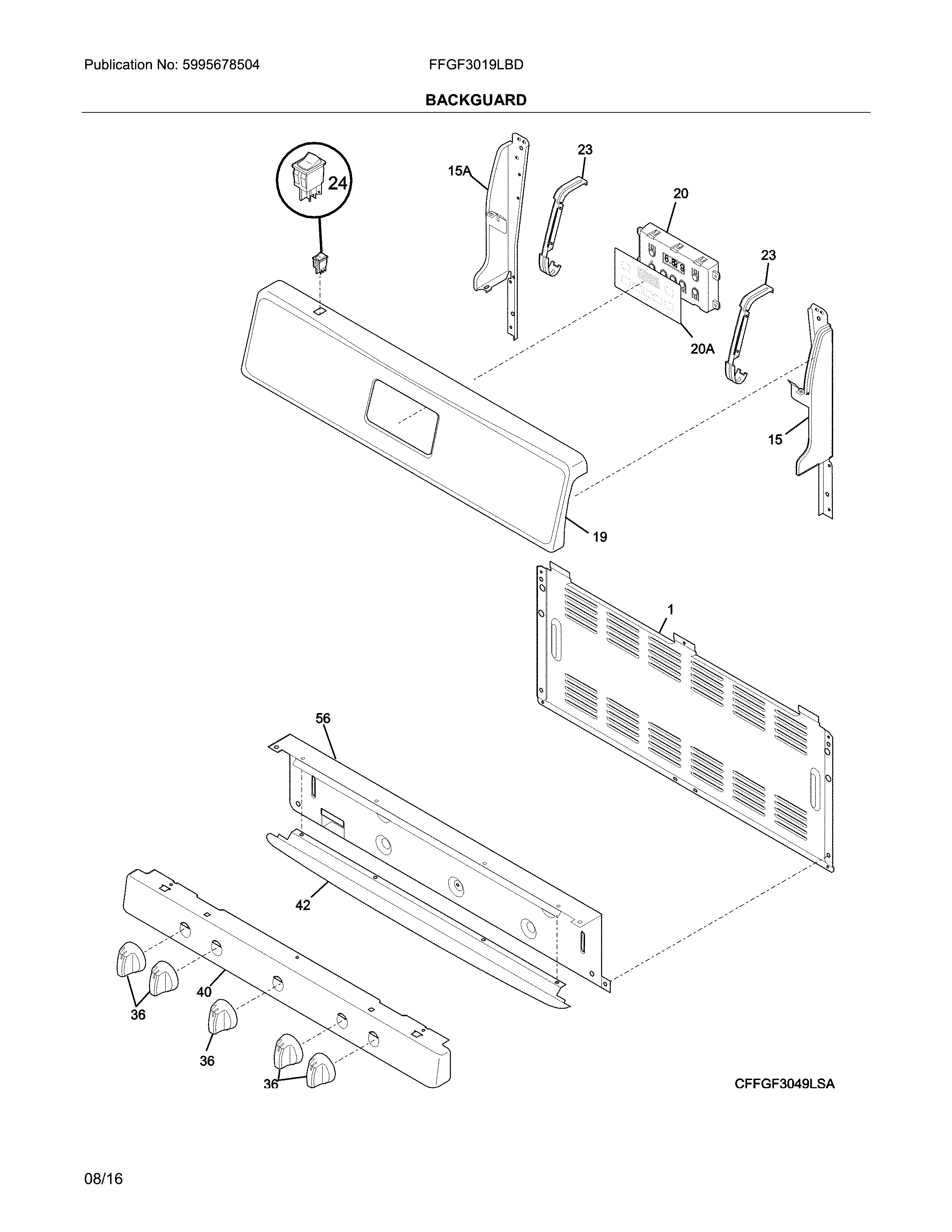 Frigidaire FFGF3019LBD backguard diagram