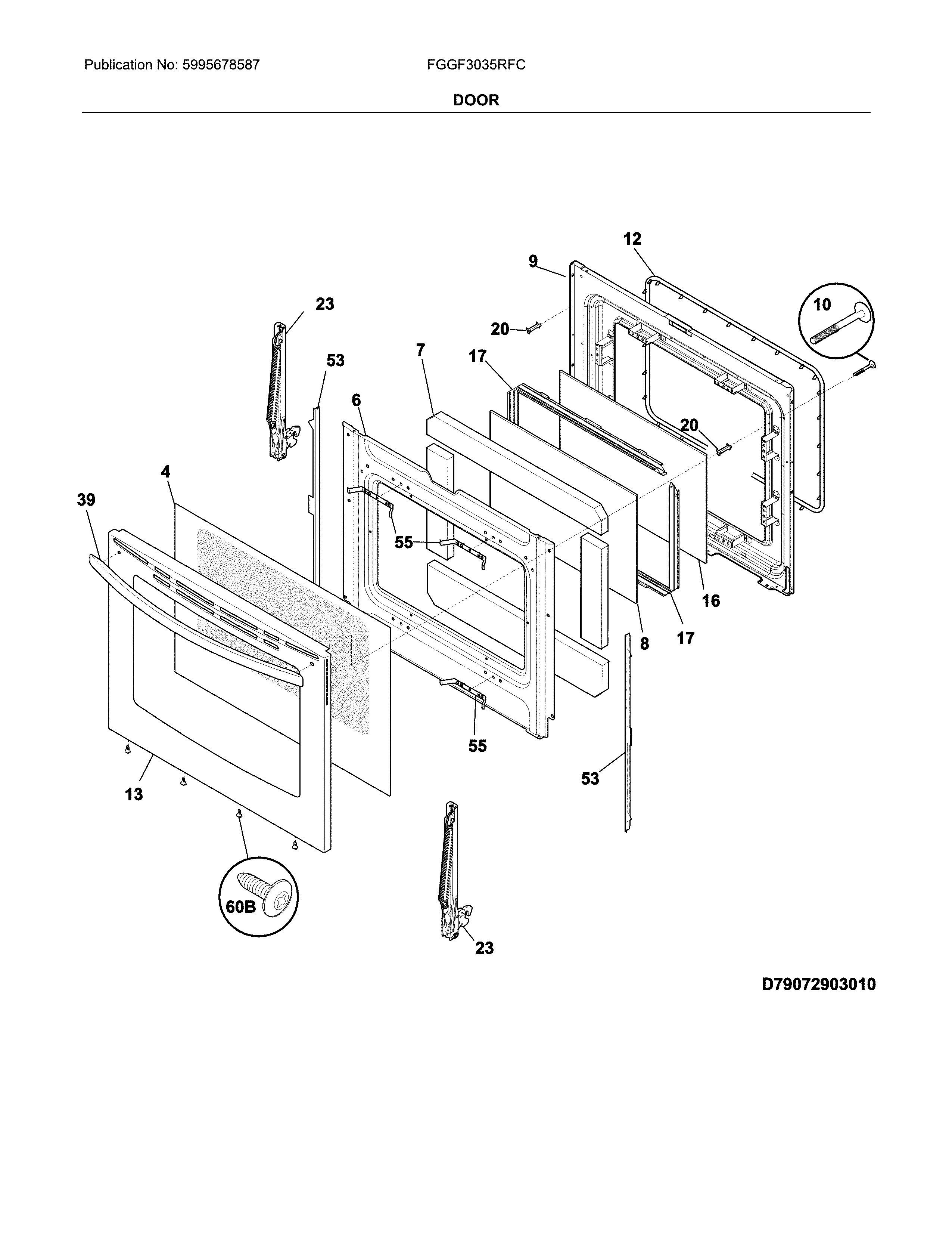 Frigidaire FGGF3035RFC door diagram