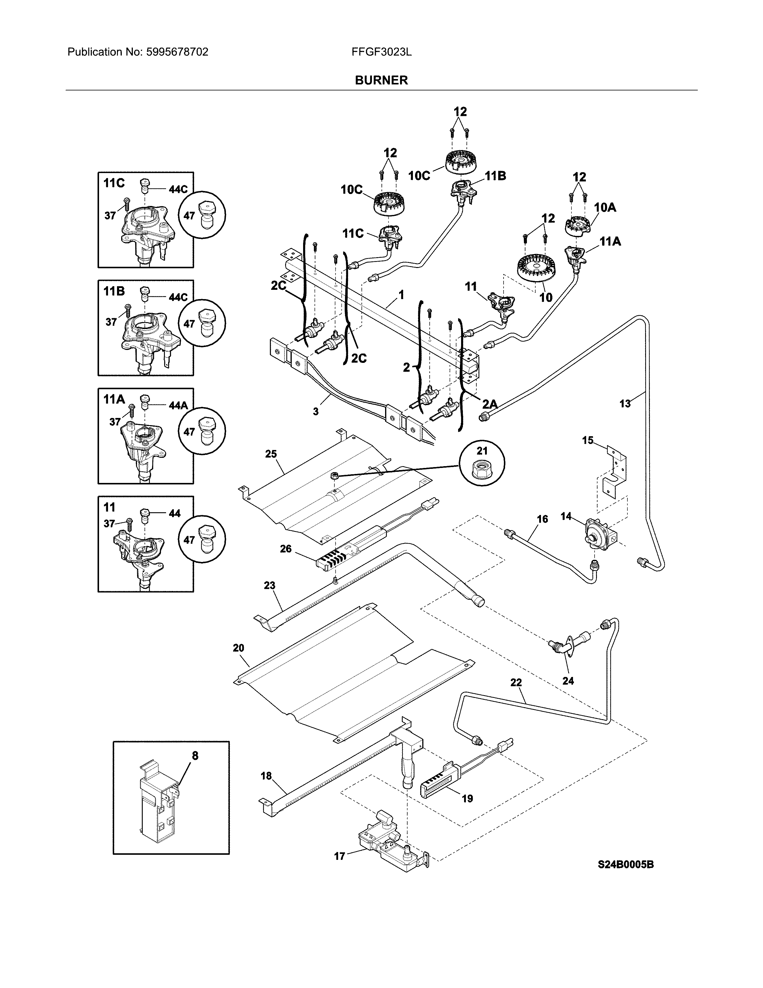 Frigidaire FFGF3023LBG burner diagram
