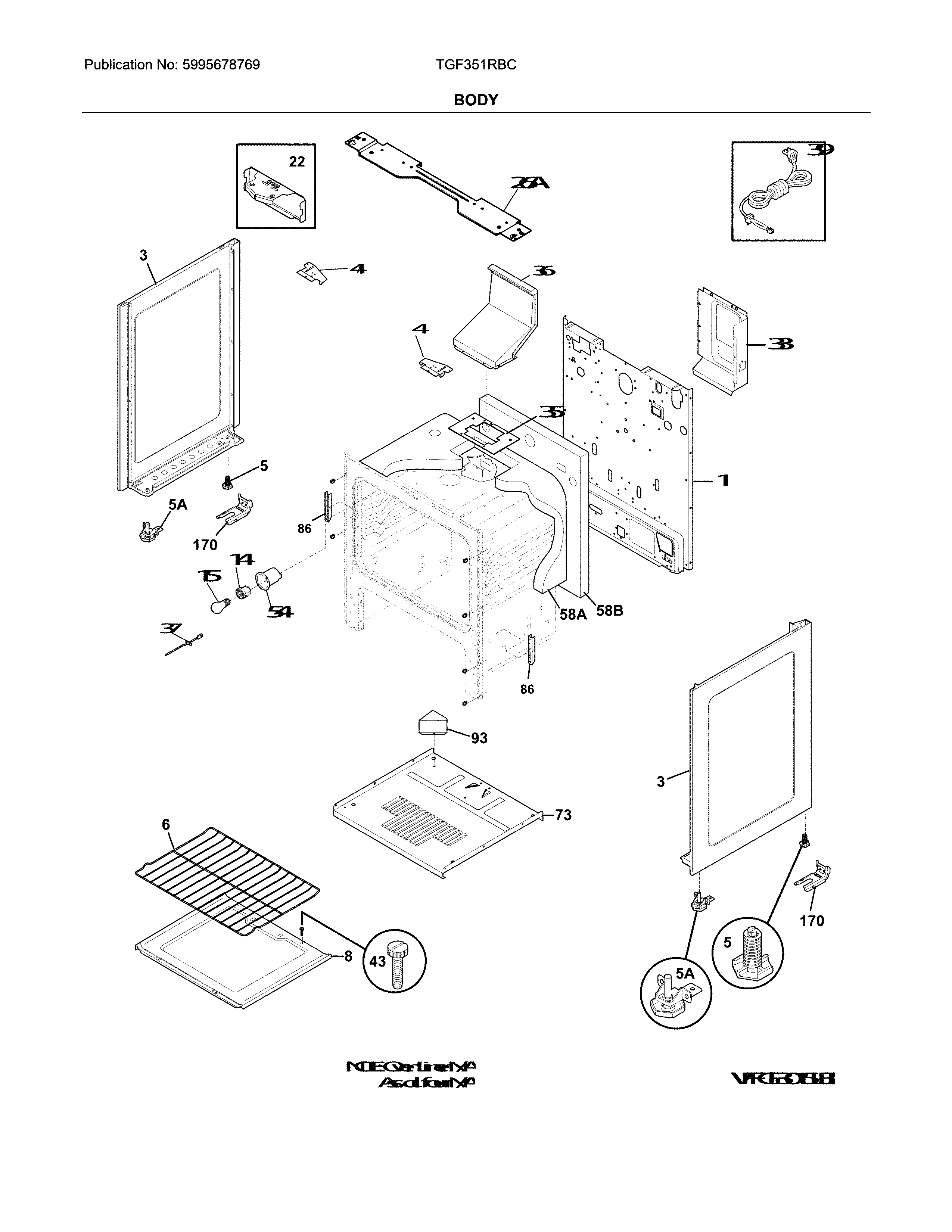 Tappan TGF351RBC body diagram