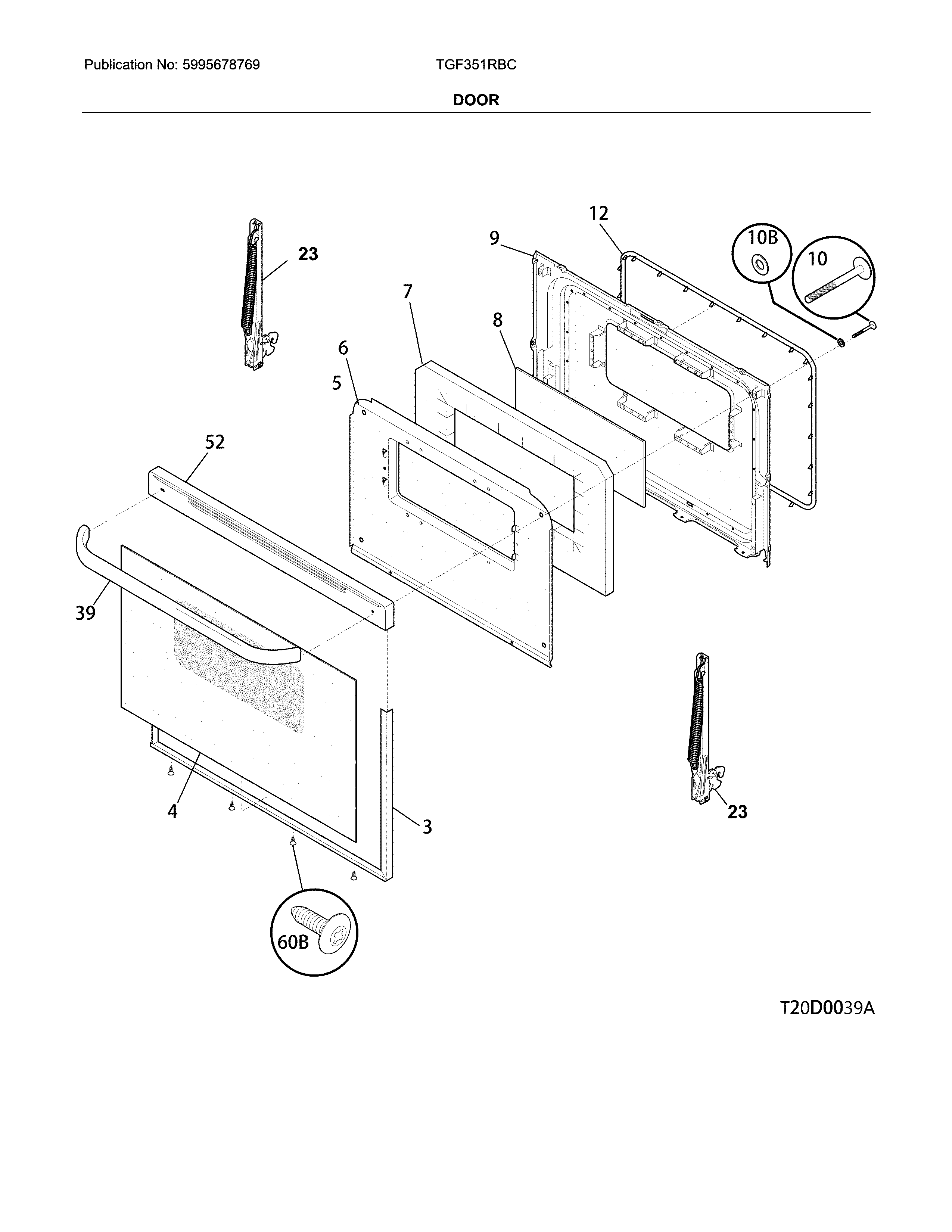 Tappan TGF351RBC door diagram