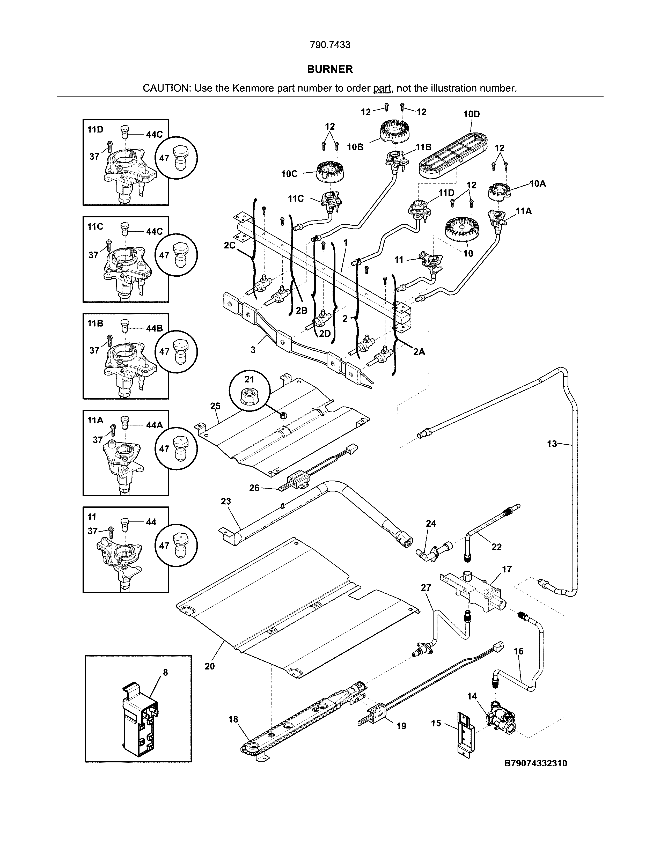 Kenmore 79074334312 burner diagram