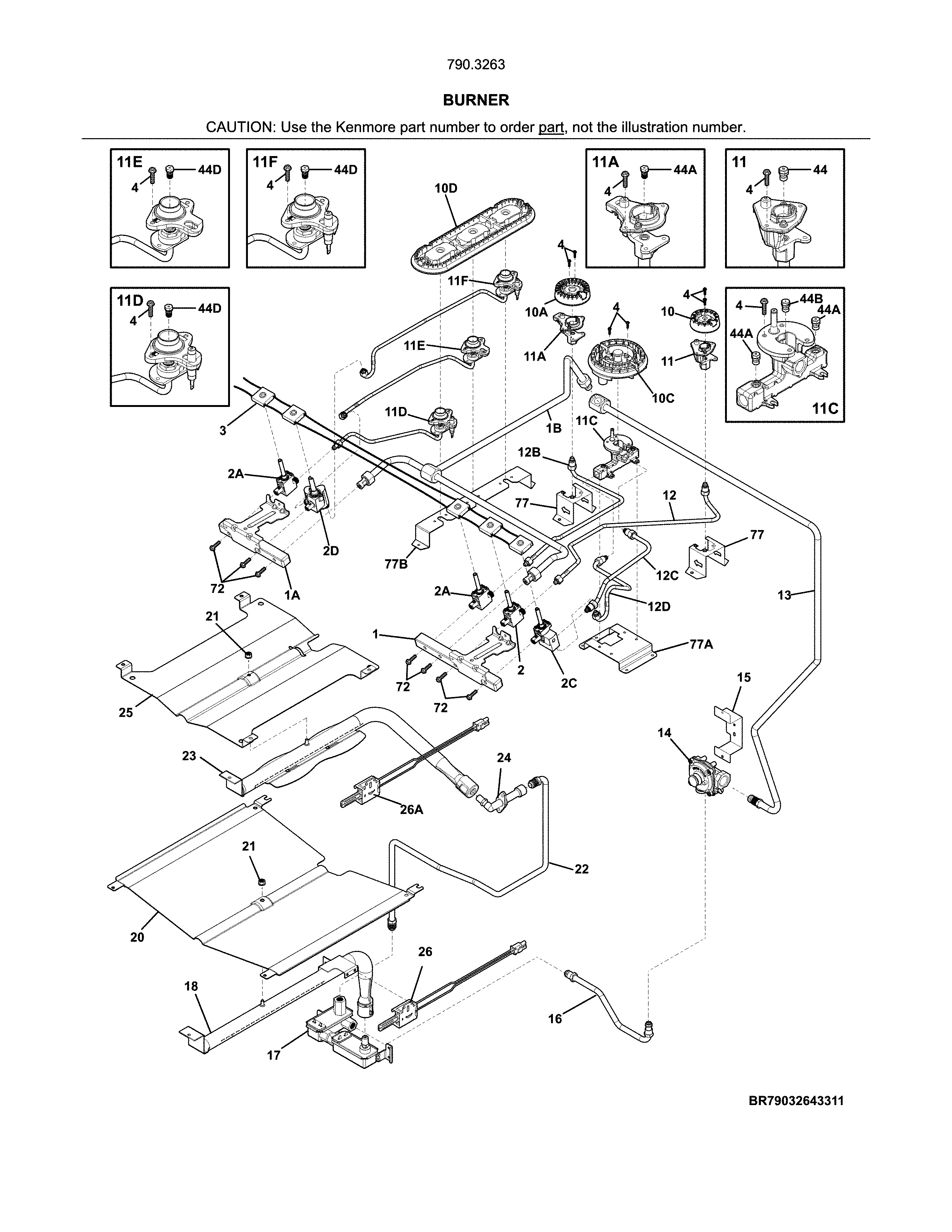 Kenmore Elite 79032639319 burner diagram