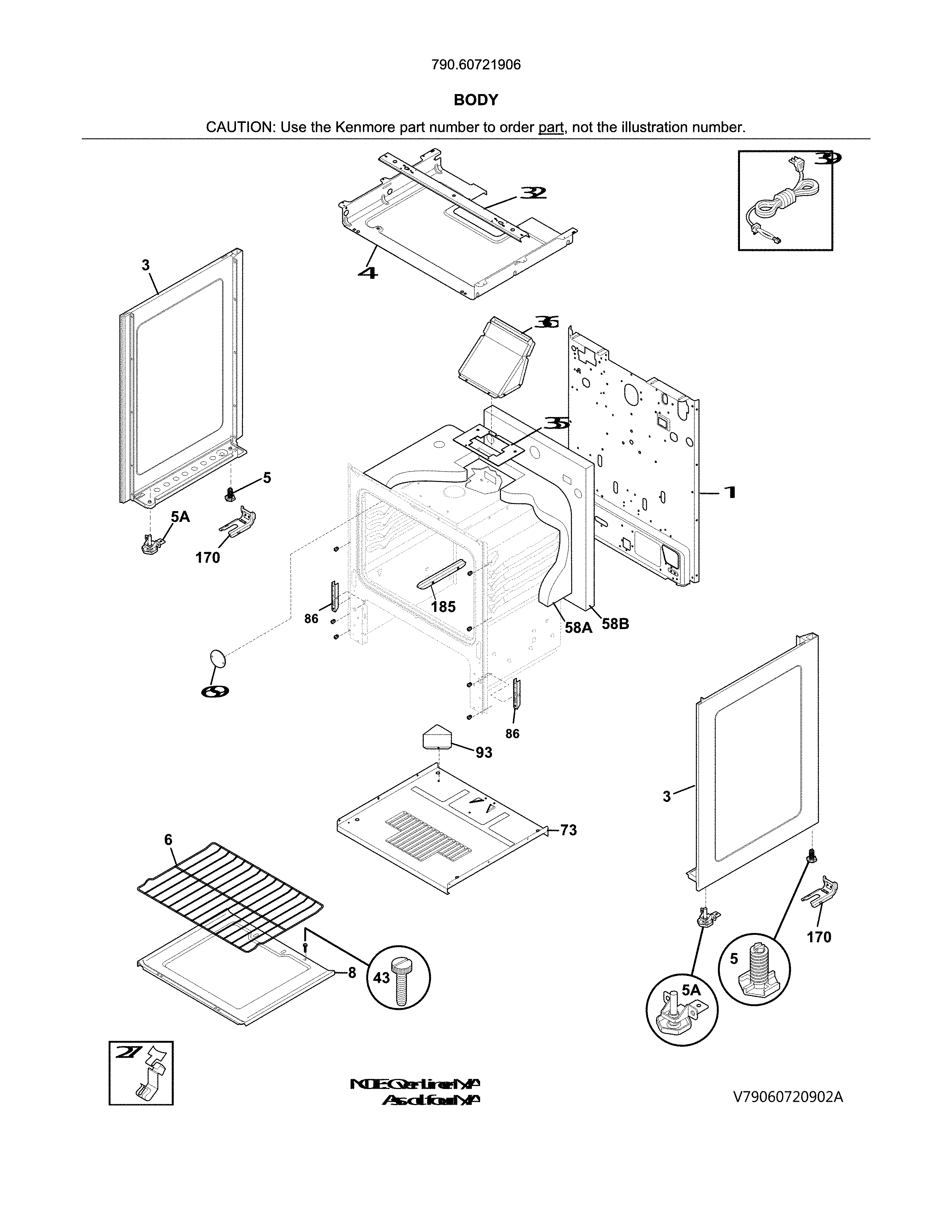 Kenmore 79060721906 body diagram