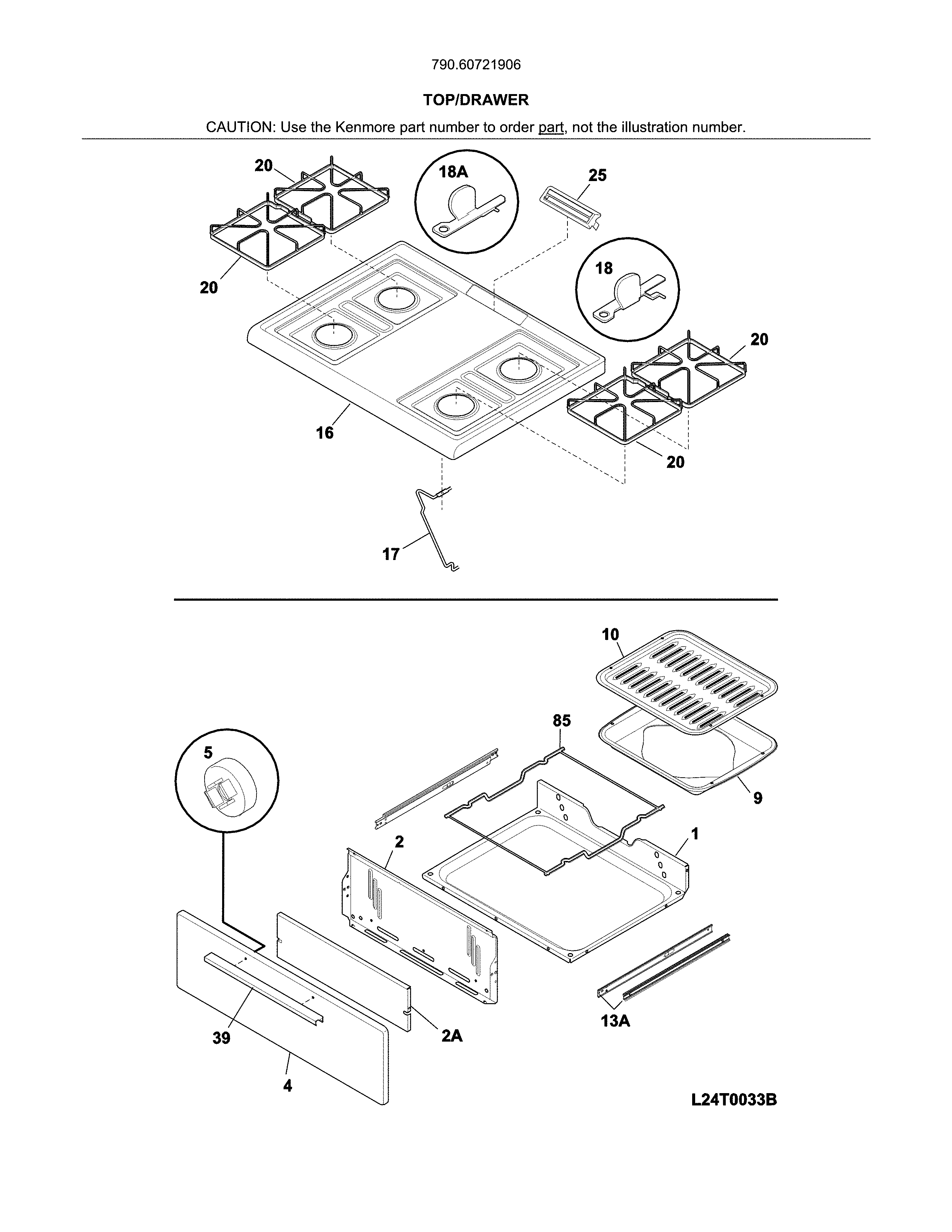 Kenmore 79060721906 top/drawer diagram