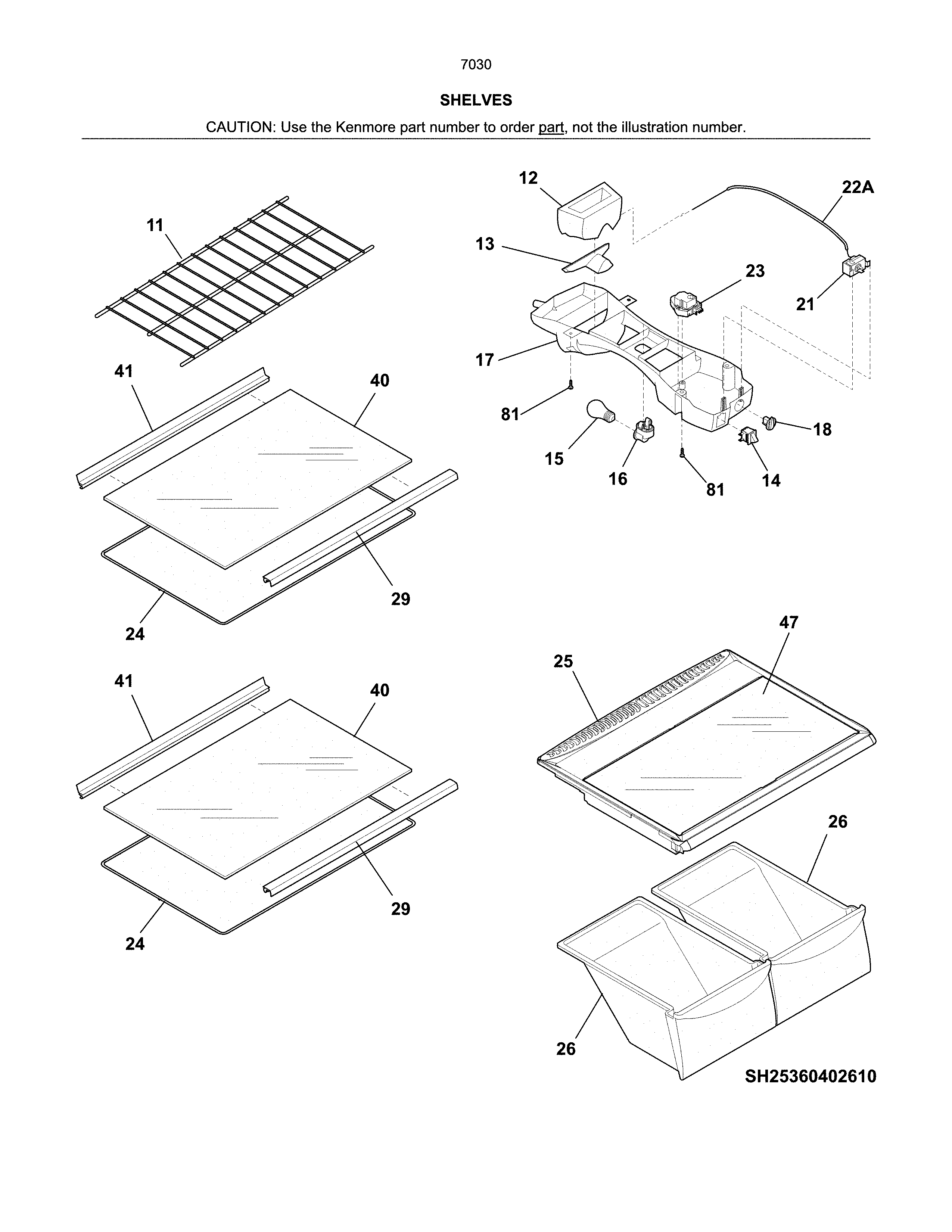 Kenmore 25370302610 shelves diagram