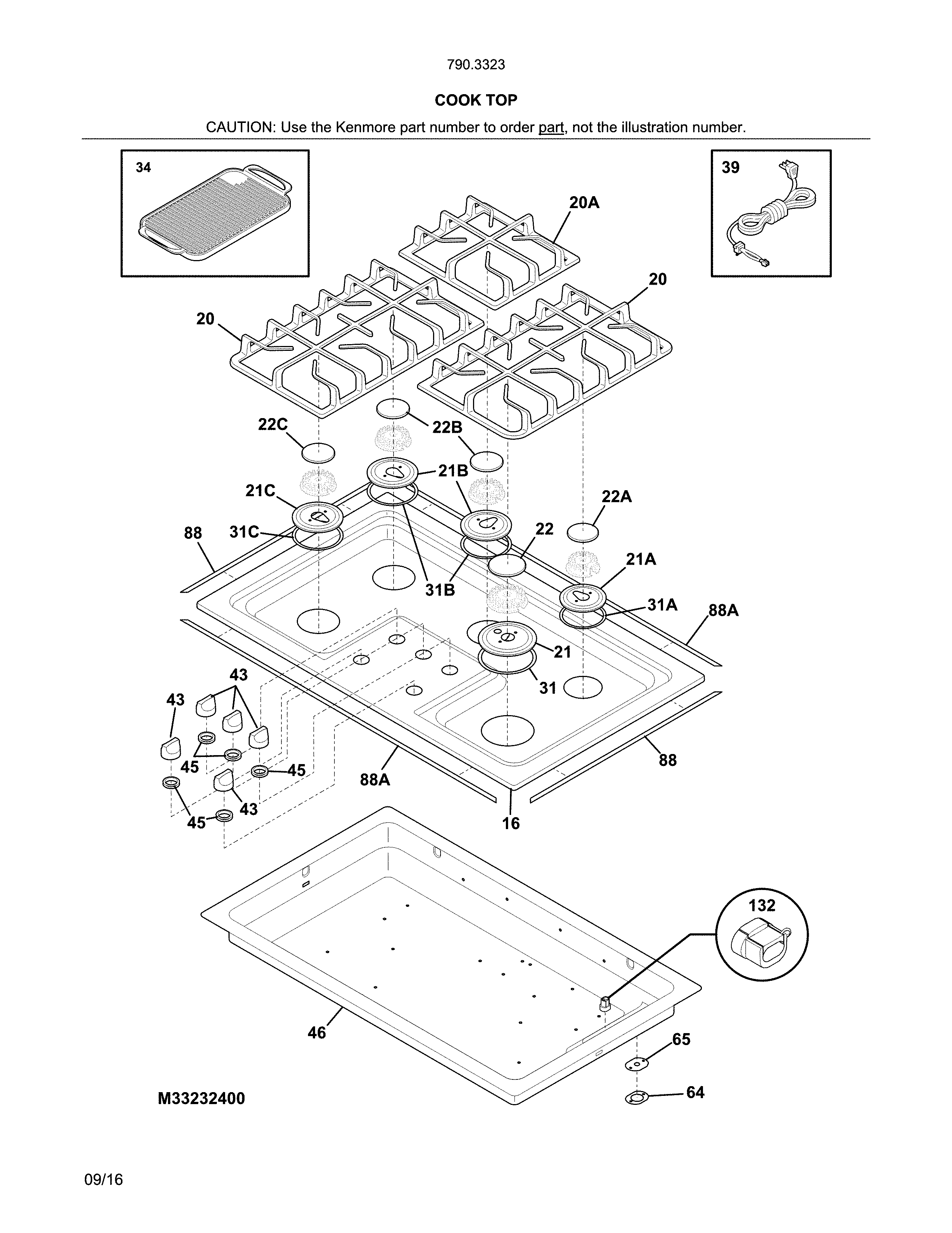 Kenmore Elite 79033239400 main top diagram