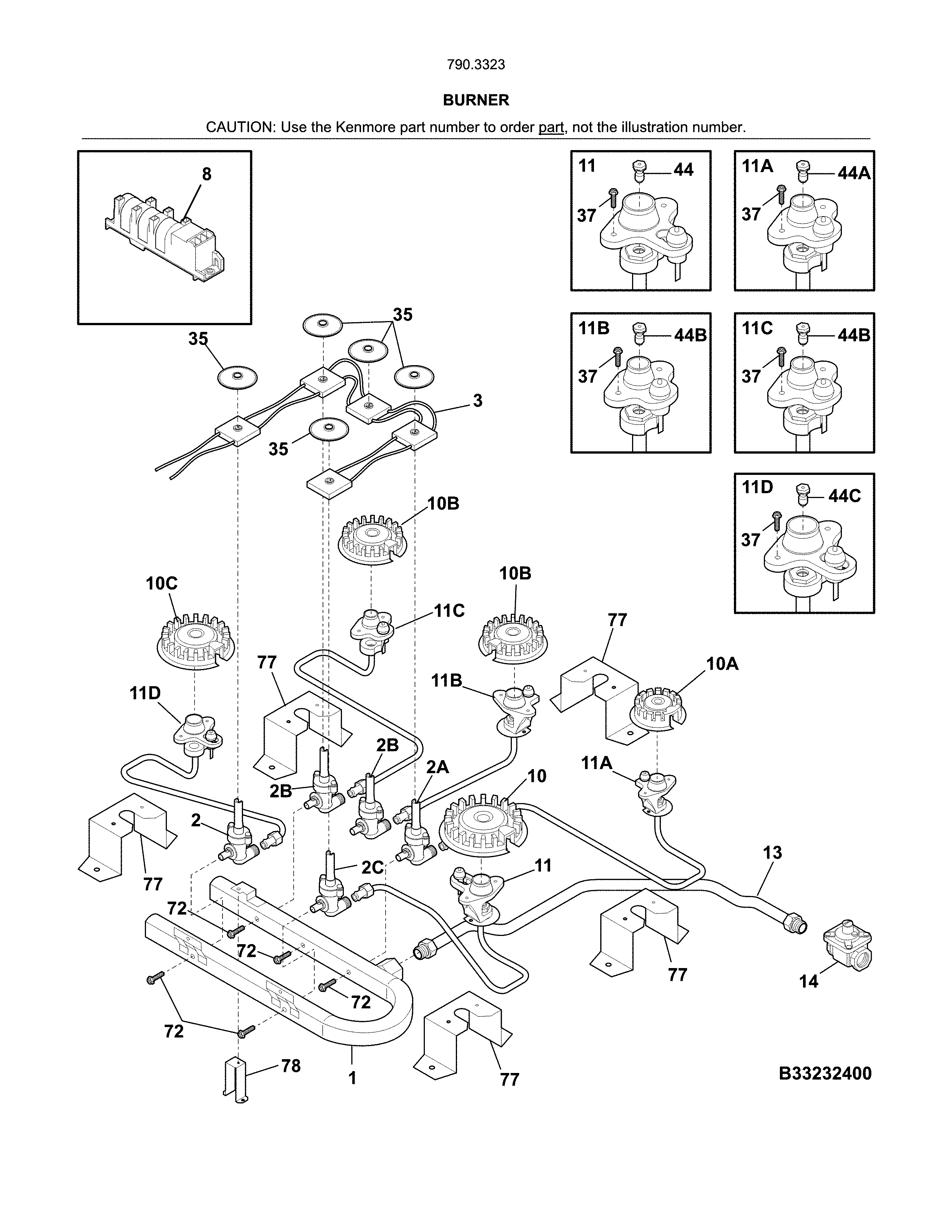 Kenmore Elite 79033239400 burner diagram