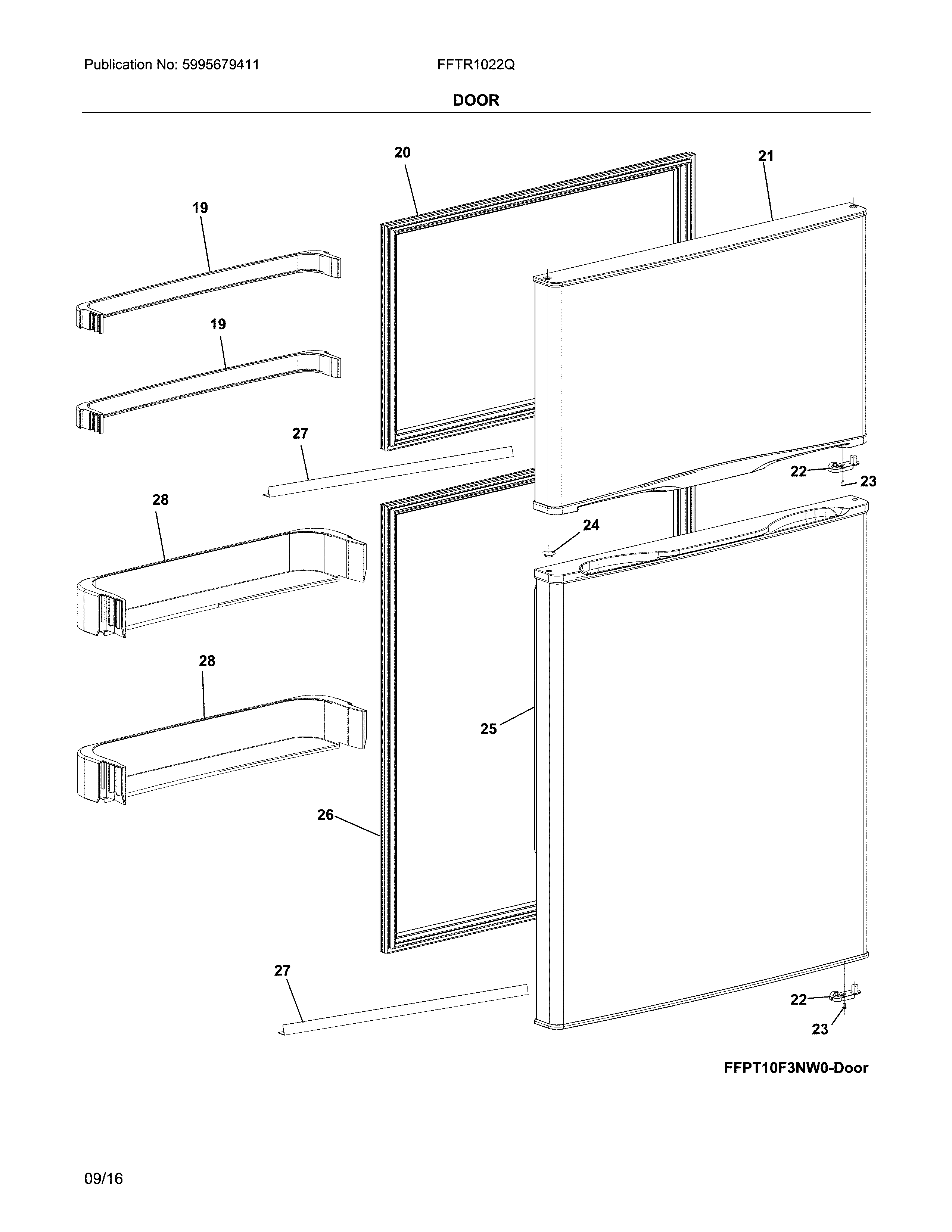 Frigidaire FFTR1022QB0 door diagram
