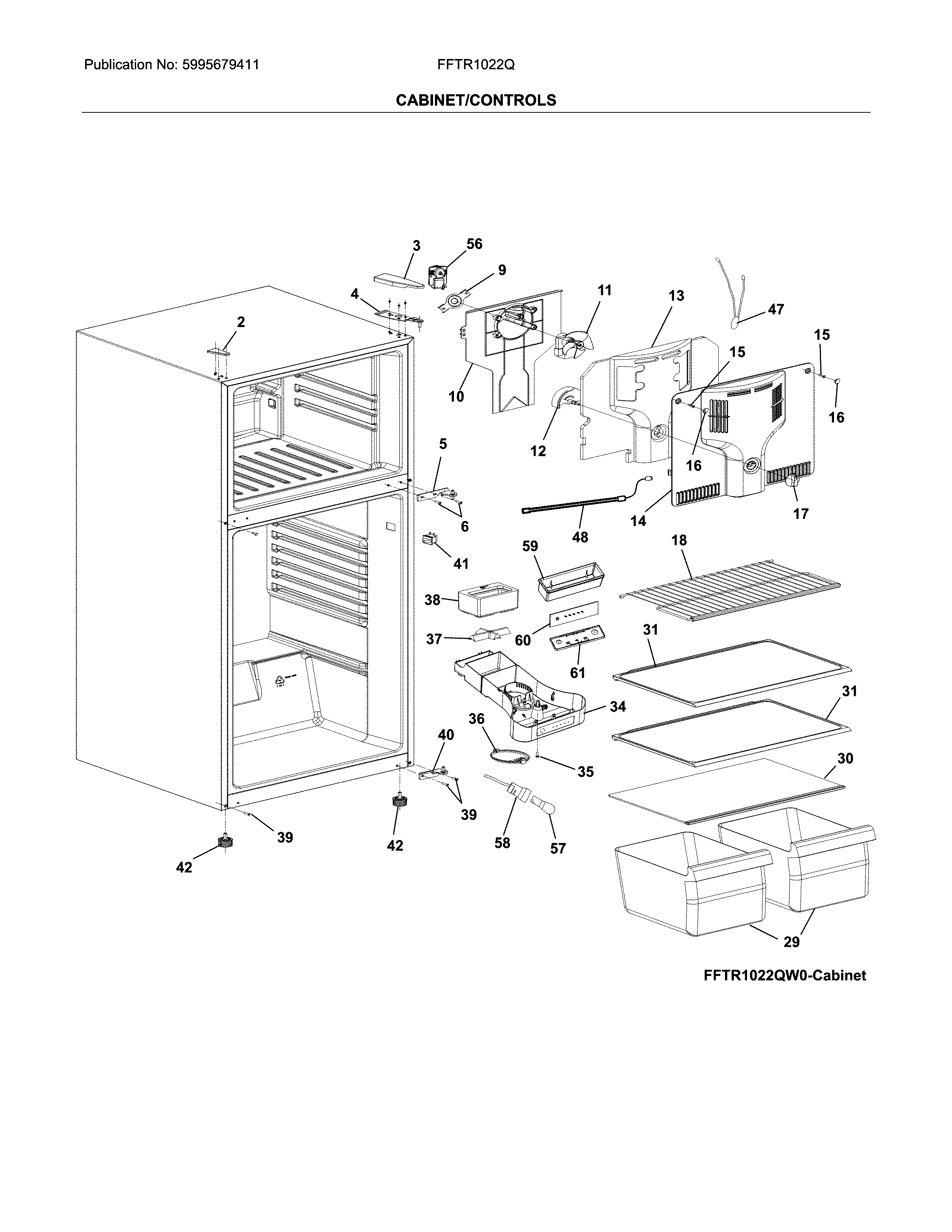Frigidaire FFTR1022QB0 cabinet/controls diagram