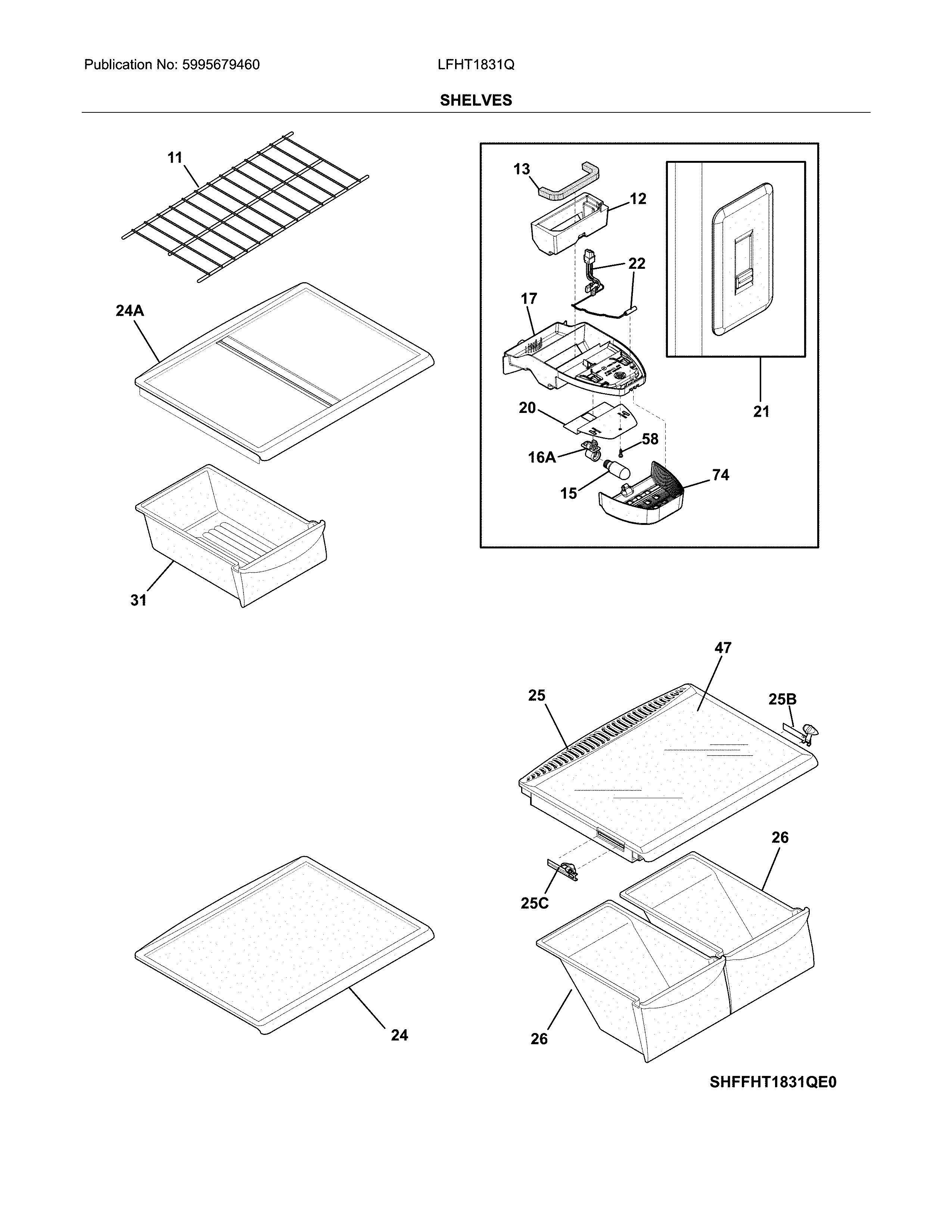 Frigidaire LFHT1831QF3 shelves diagram