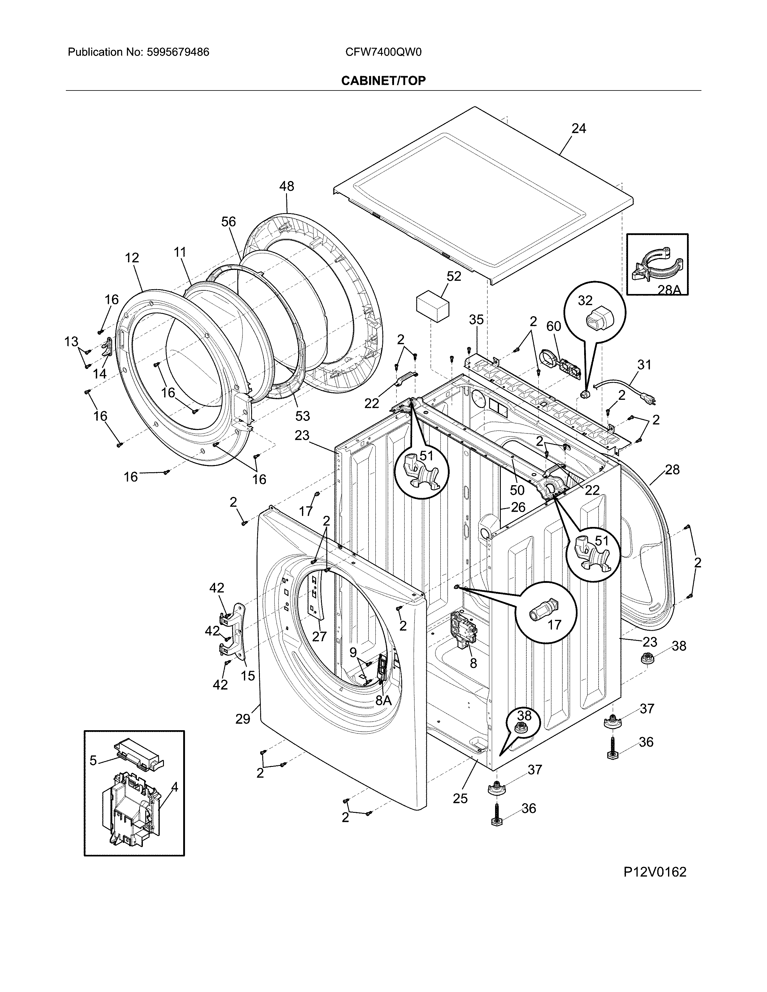 Crosley CFW7400QW0 cabinet/top diagram