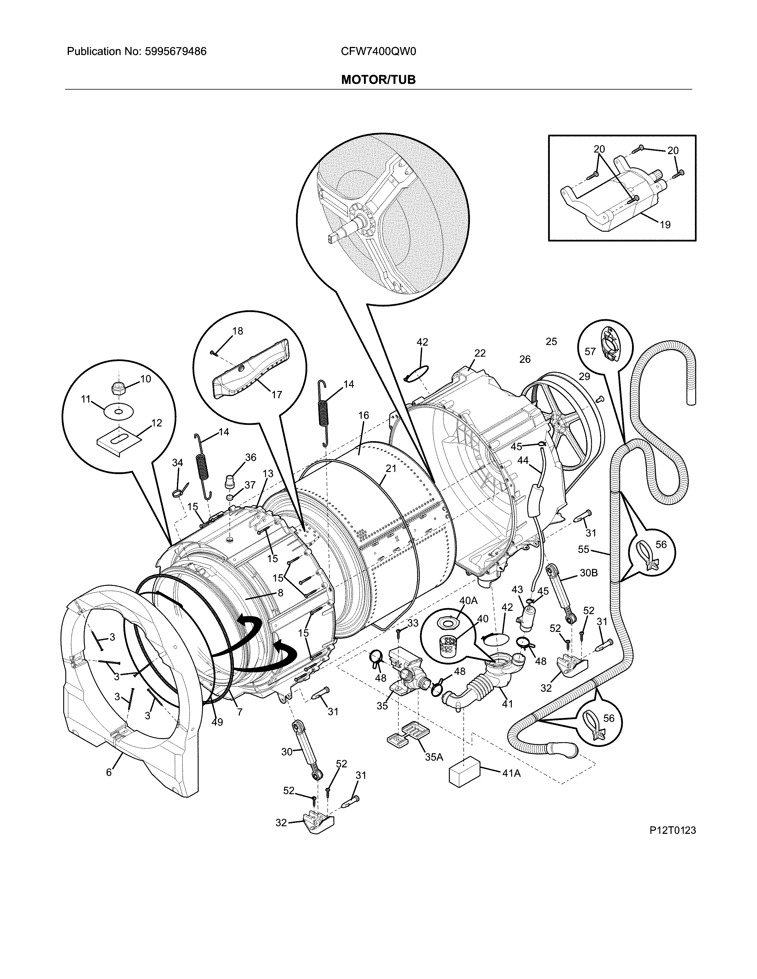 Crosley CFW7400QW0 motor/tub diagram