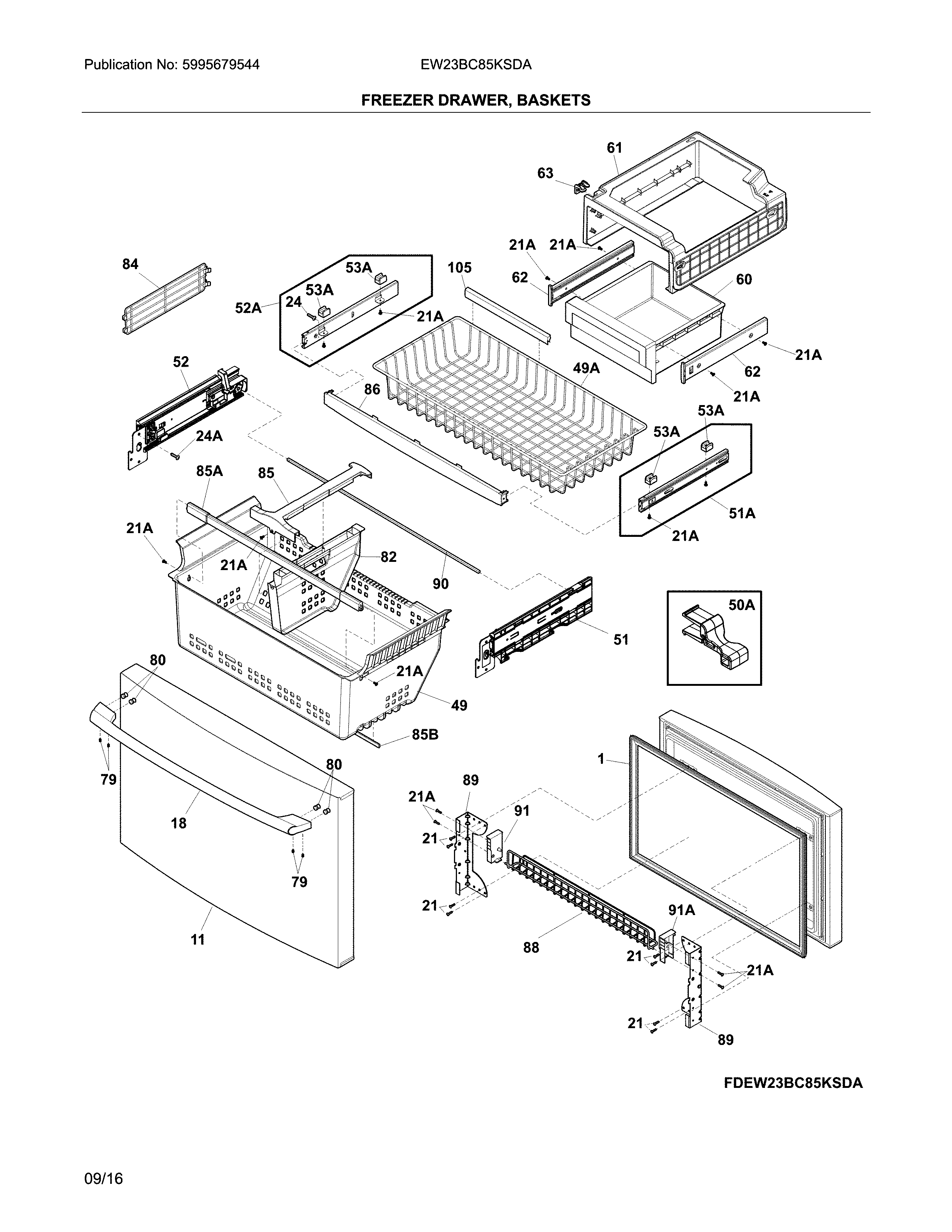 Electrolux EW23BC85KSDA freezer drawer, baskets diagram