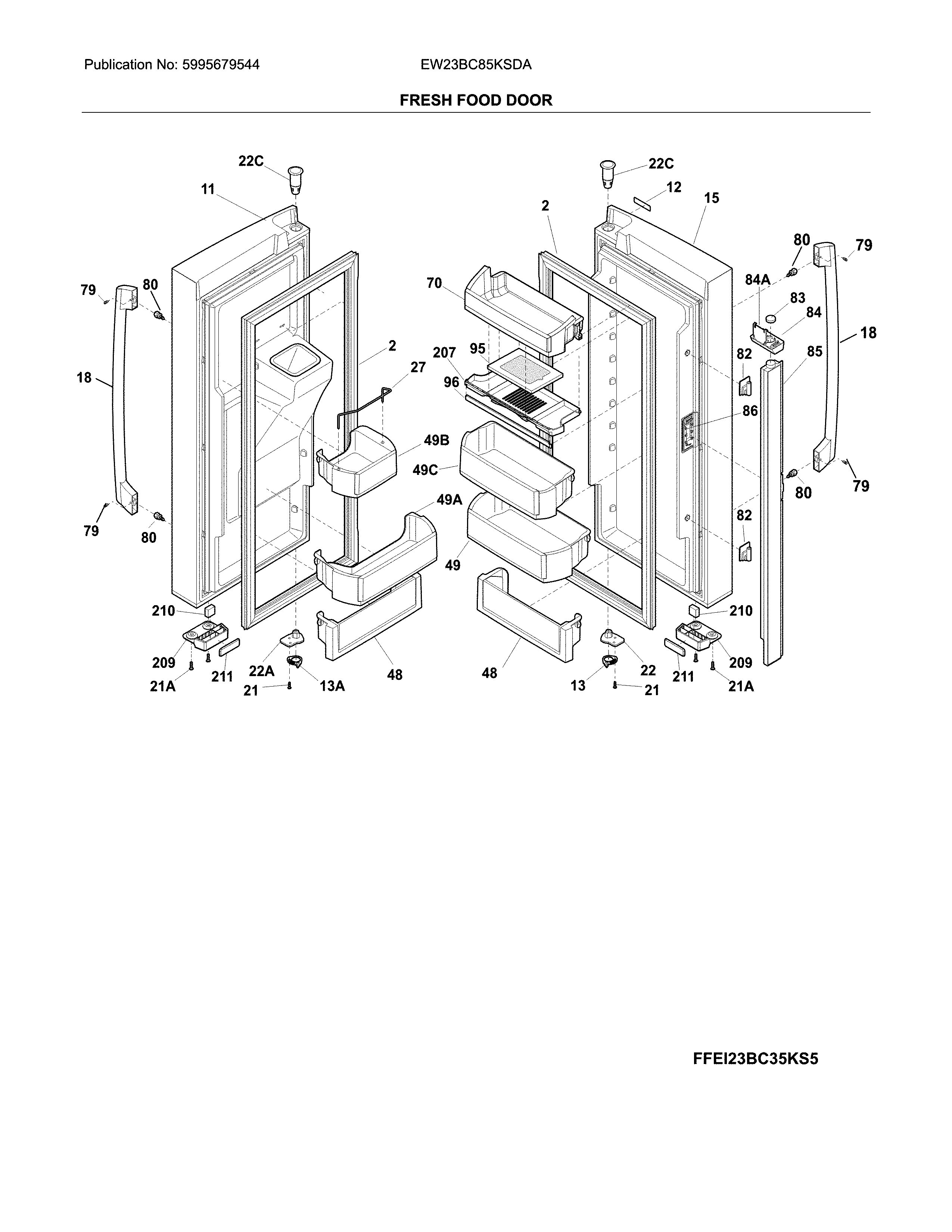Electrolux EW23BC85KSDA fresh food doors diagram