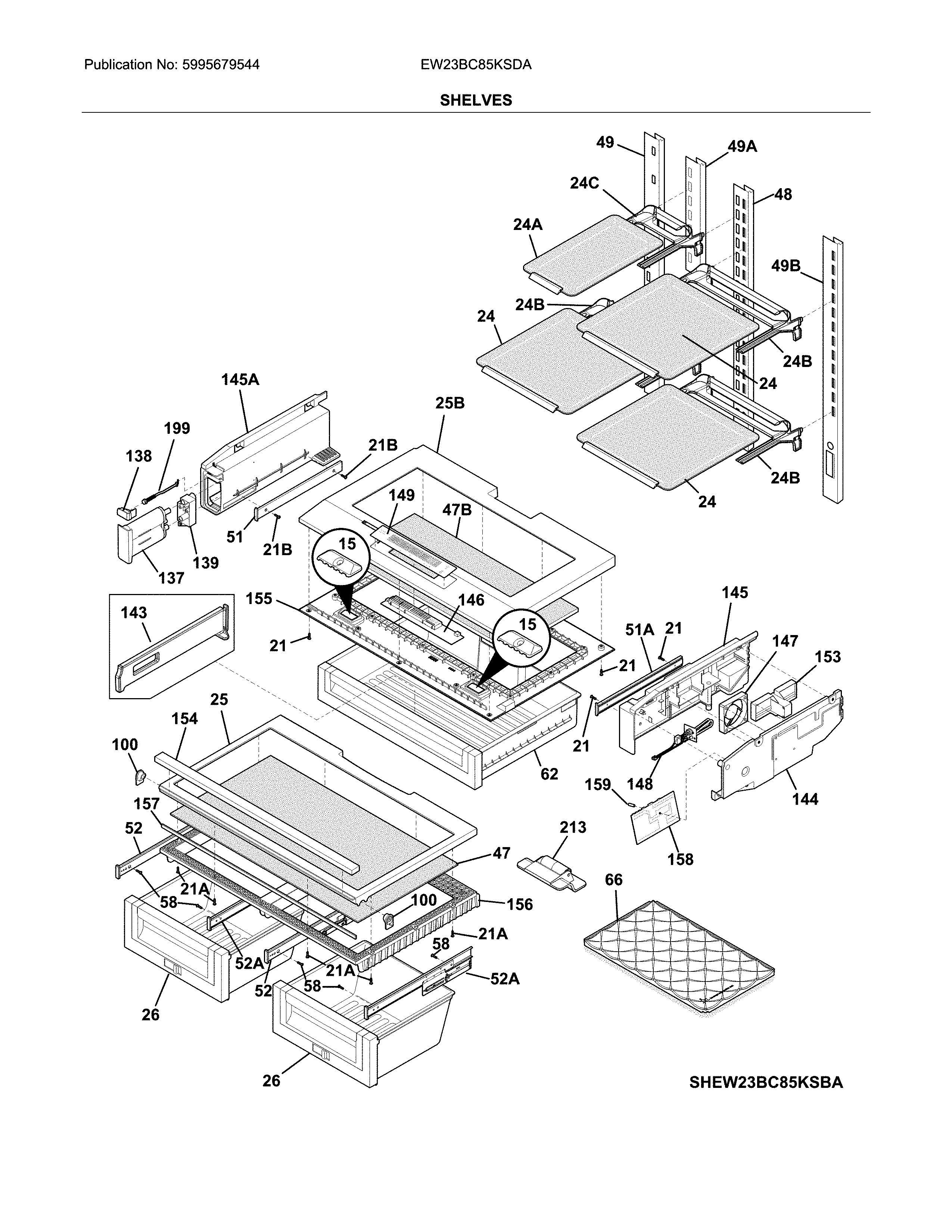 Electrolux EW23BC85KSDA shelves diagram