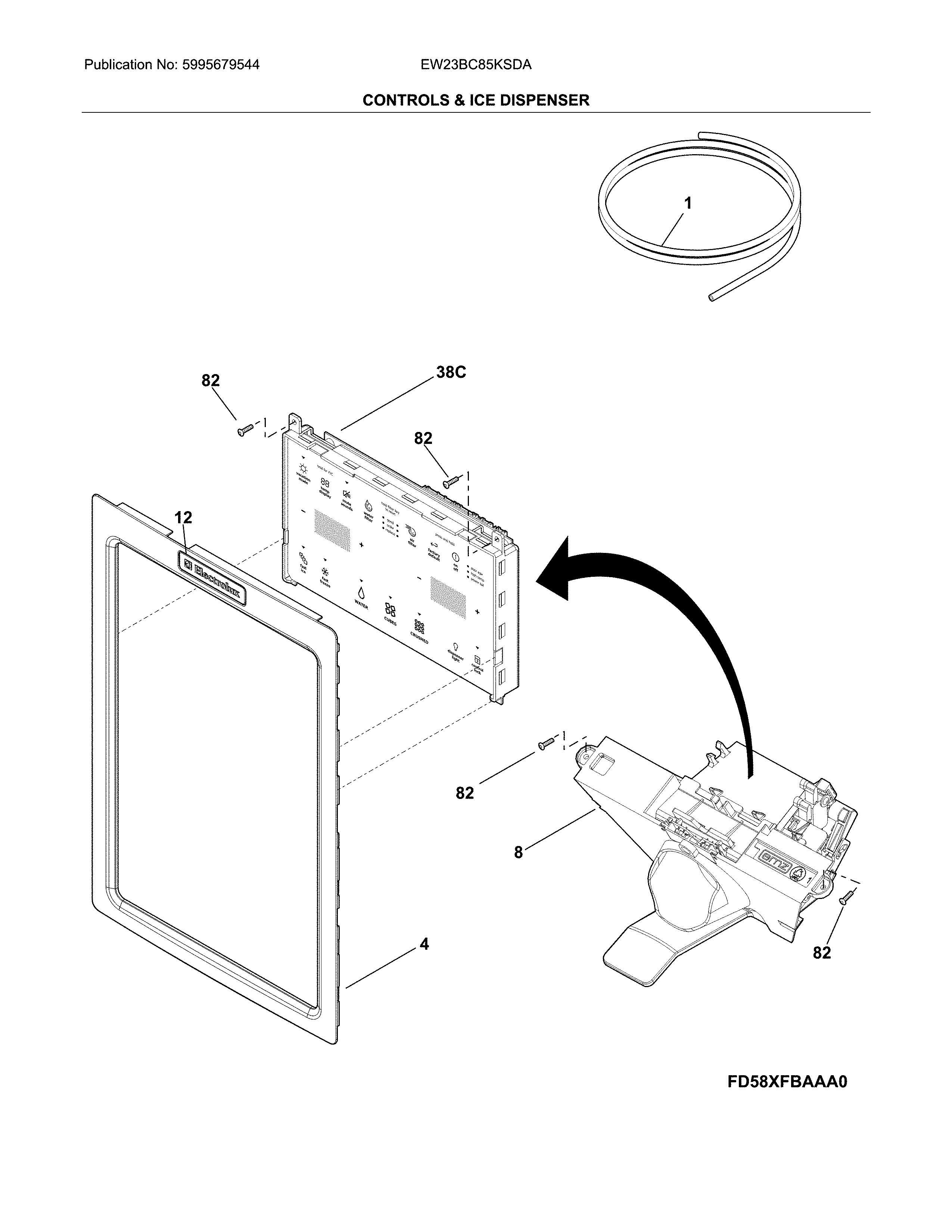 Electrolux EW23BC85KSDA controls & ice dispenser diagram