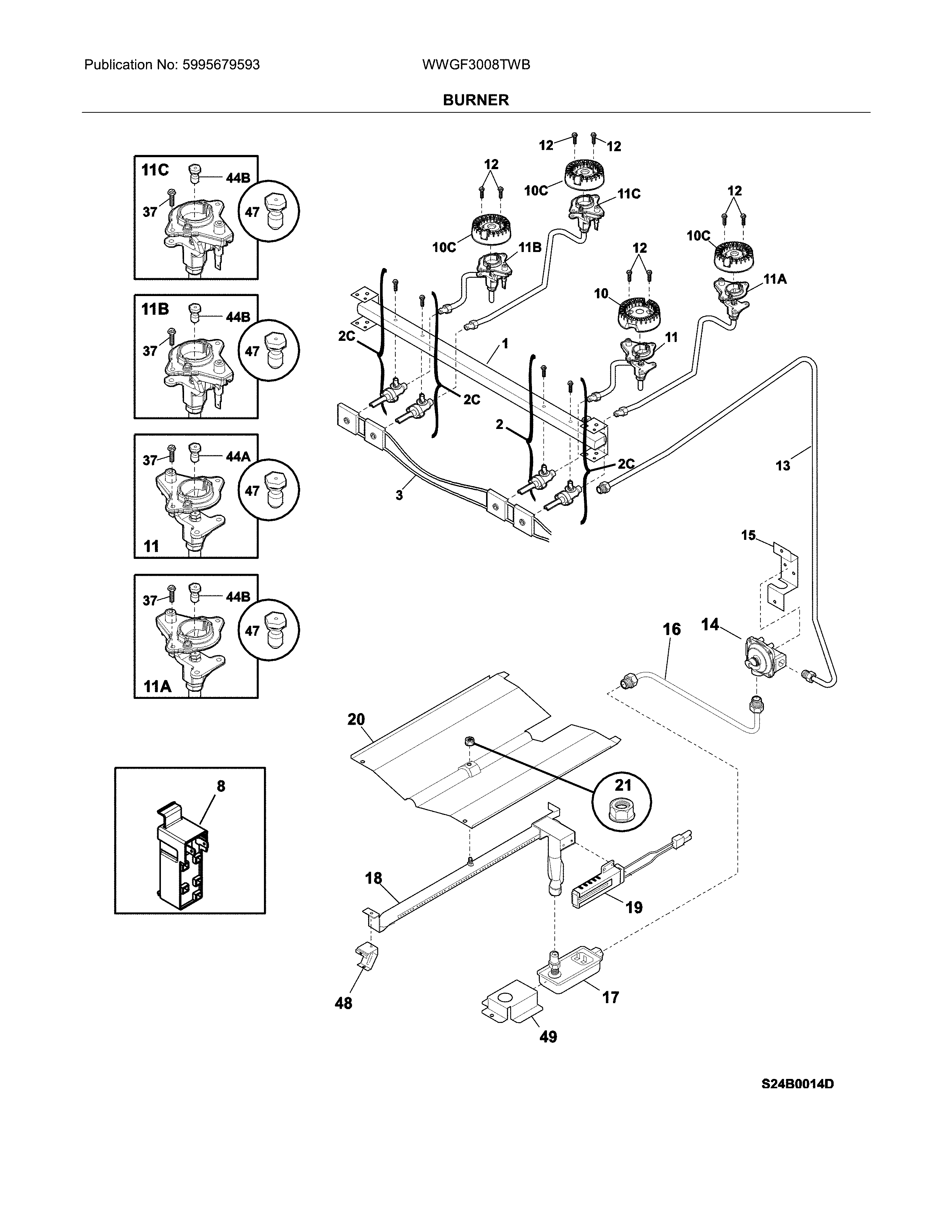 White-Westinghouse WWGF3008TWB burner diagram