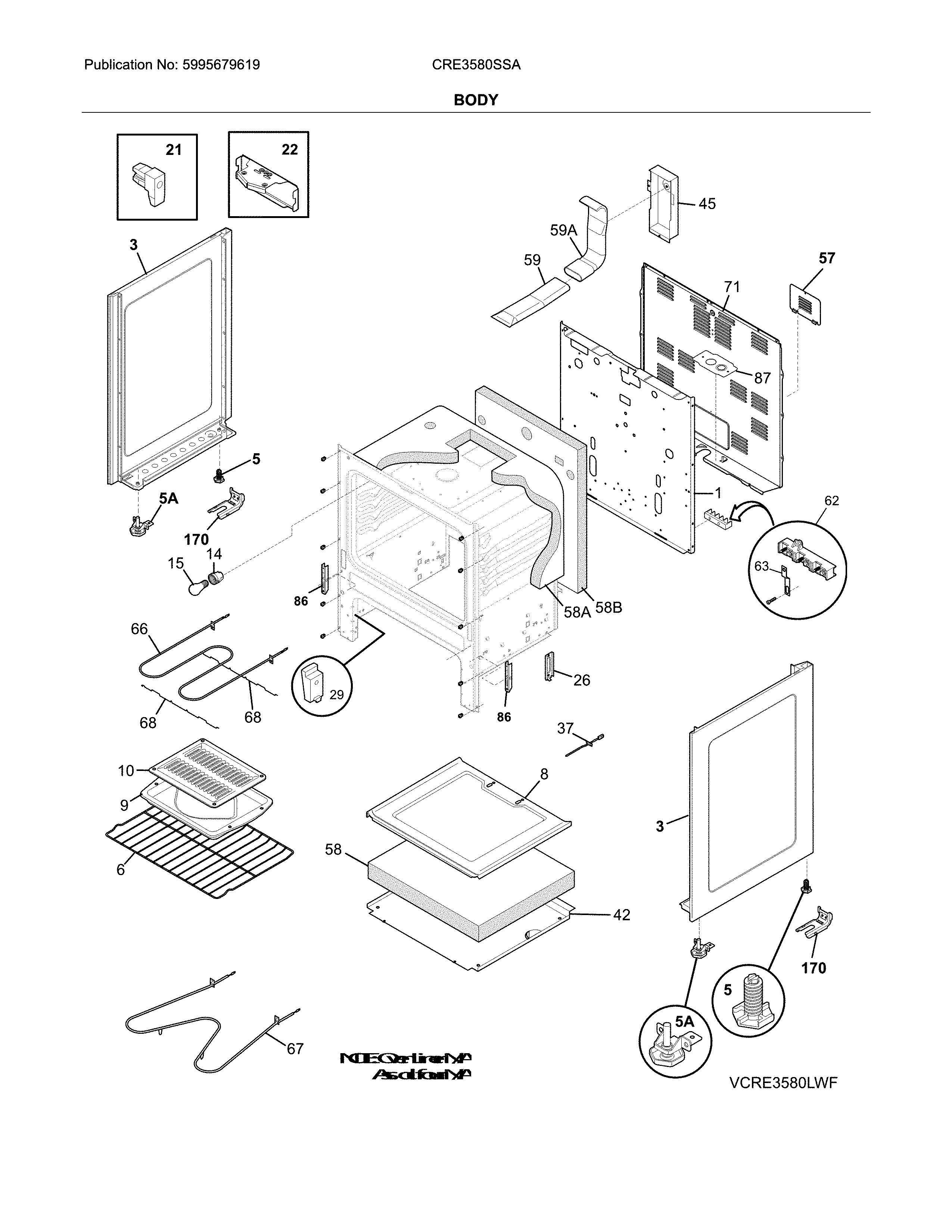 Crosley CRE3580SSA body diagram